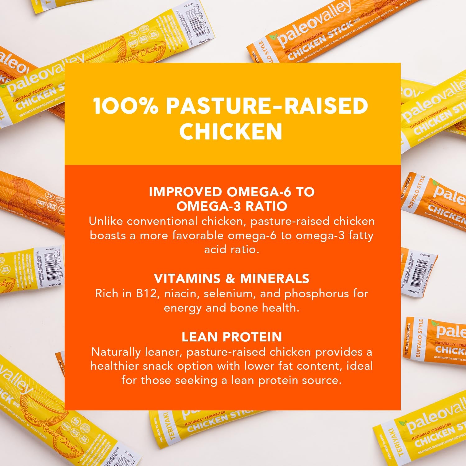 Paleovalley Pasture-Raised Chicken Sticks – 10 Pack – 7G Protein per Stick – Keto-Friendly, Paleo, Gluten-Free, Nitrate-Free – On-The-Go Snack (10 Pack, Buffalo) - Big Mart USA