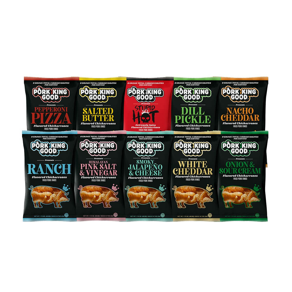 Pork King Good Pork Rinds Variety 6 Pack (Chicharrones) Keto Snacks