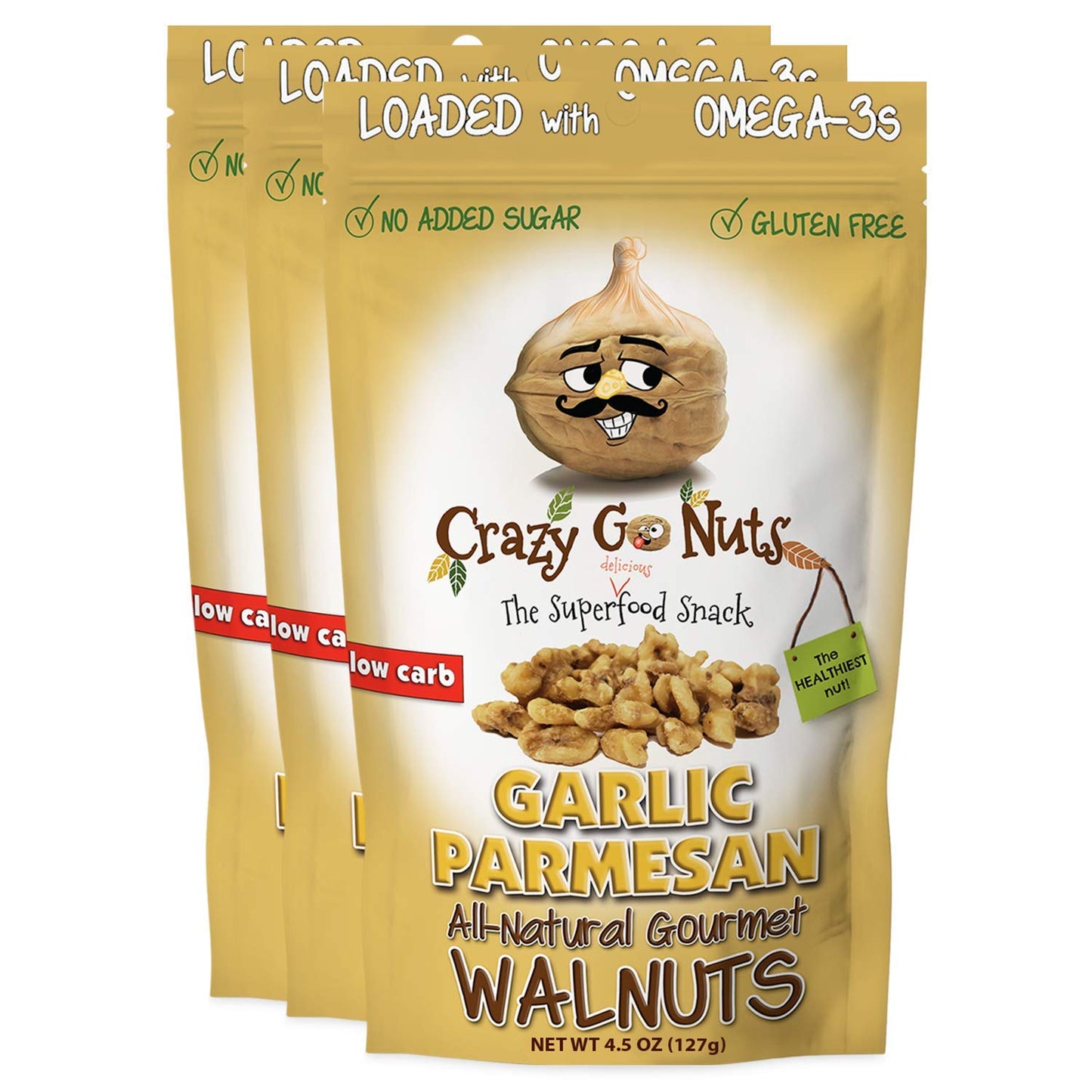 Crazy Go Nuts Walnuts - Maple, 4.5 Oz (3-Pack) - Healthy Snacks, Vegan, Low Carb, Gluten Free, Superfood - Natural, Non-Gmo, ALA, Omega 3 Fatty Acids, Good Fats, and Antioxidants - Big Mart USA