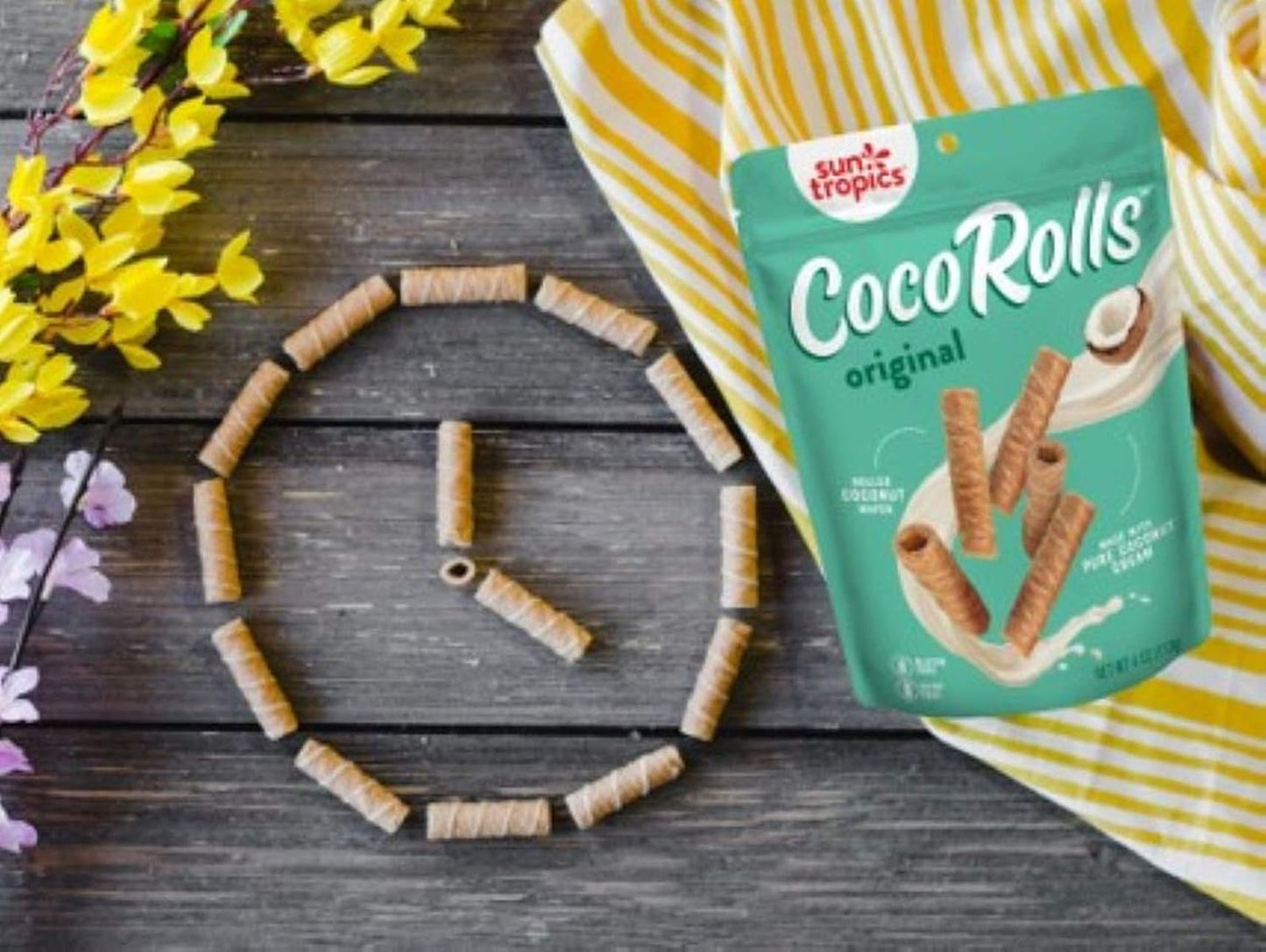 Sun Tropics Cocorolls Variety Pack- 6 Count (4 Oz Each) | Crisp Rolled Wafer Cookies, Coconut Rolls Made with Pure Coconut Cream | Gluten Free & Dairy Free Coconut Wafer Snack - Big Mart USA