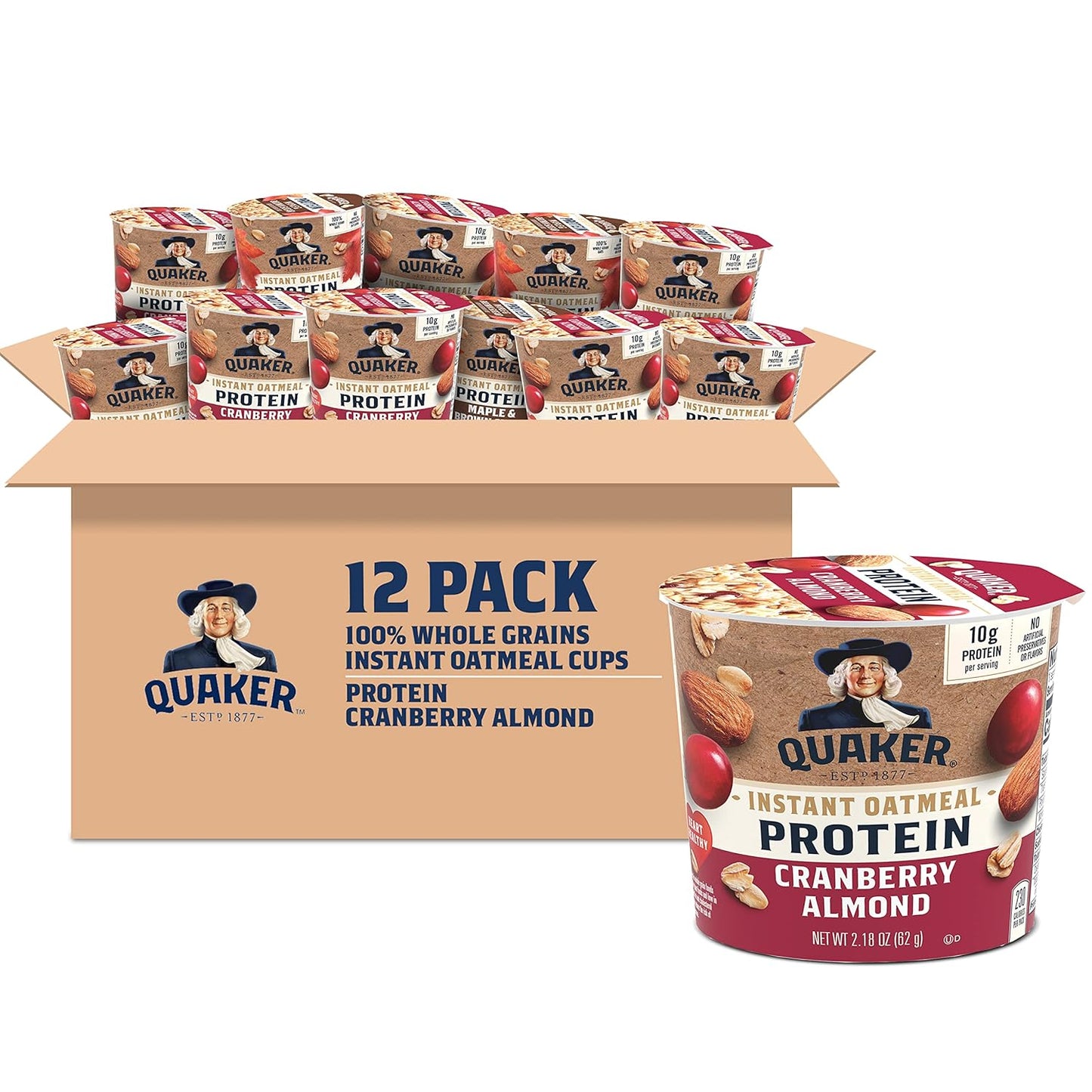 Quaker Instant Oatmeal Express Cups, Honey & Almonds, 1.76 Ounce (Pack of 12) - Big Mart USA