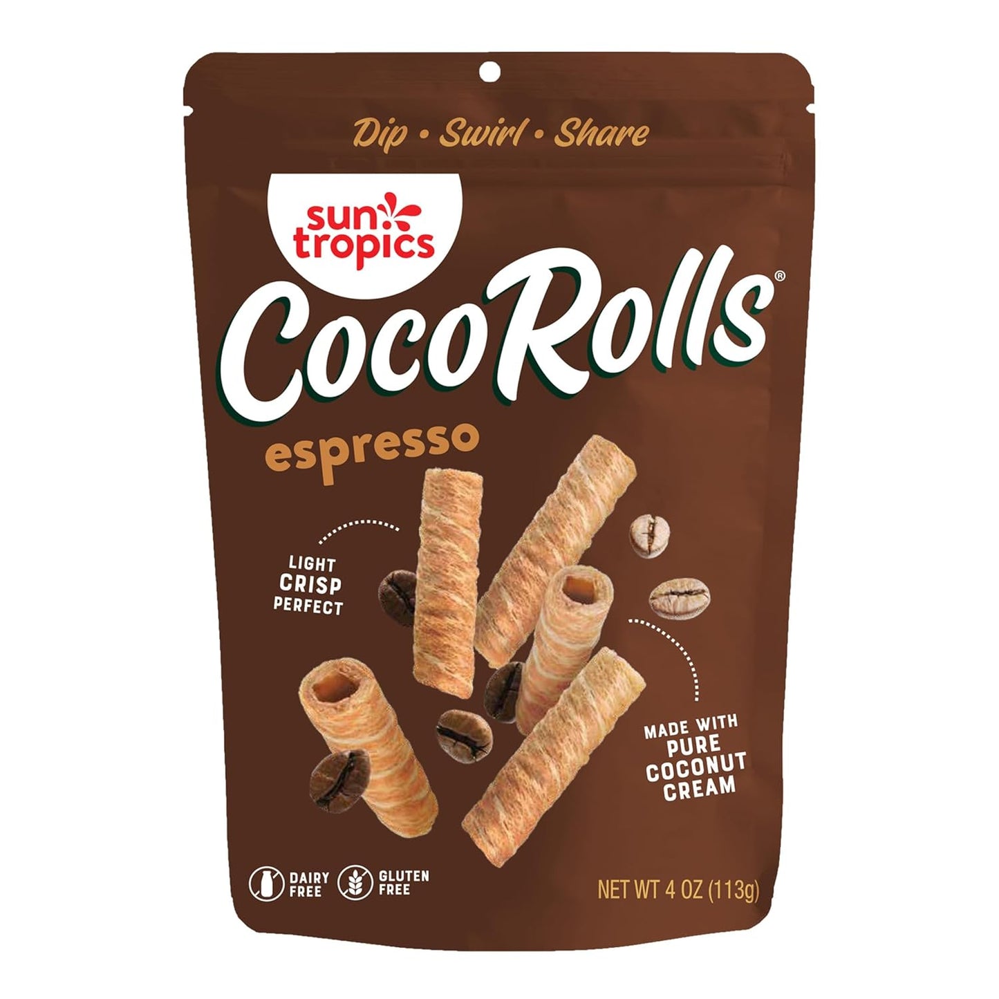 Sun Tropics Cocorolls Variety Pack- 6 Count (4 Oz Each) | Crisp Rolled Wafer Cookies, Coconut Rolls Made with Pure Coconut Cream | Gluten Free & Dairy Free Coconut Wafer Snack - Big Mart USA