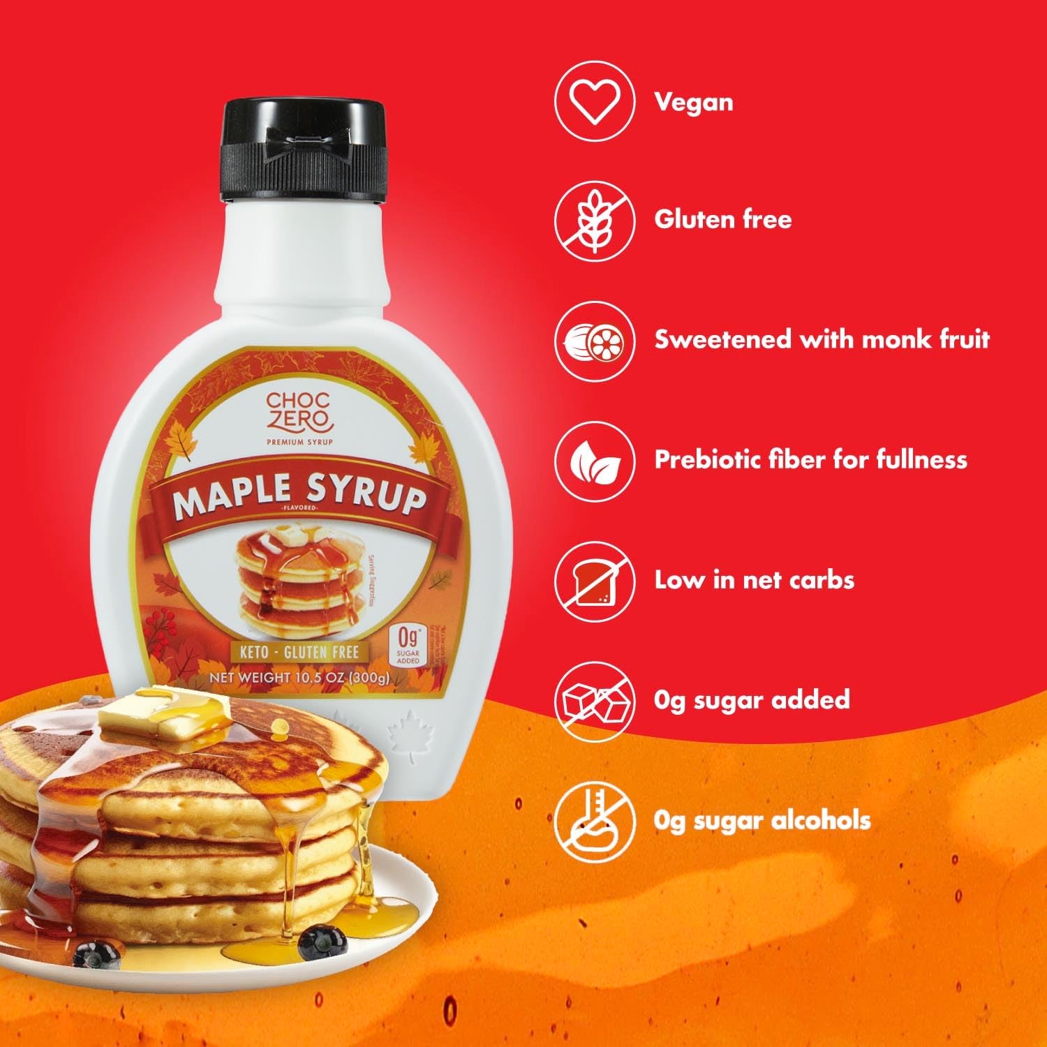 Choczero Maple Syrup, Sugar Free, Low Carb, Sugar Alcohol Free, Gluten Free, No Preservatives, Non-Gmo Dessert and Breakfast Topping Syrup, 10.5Oz (Pack of 1) - Big Mart USA