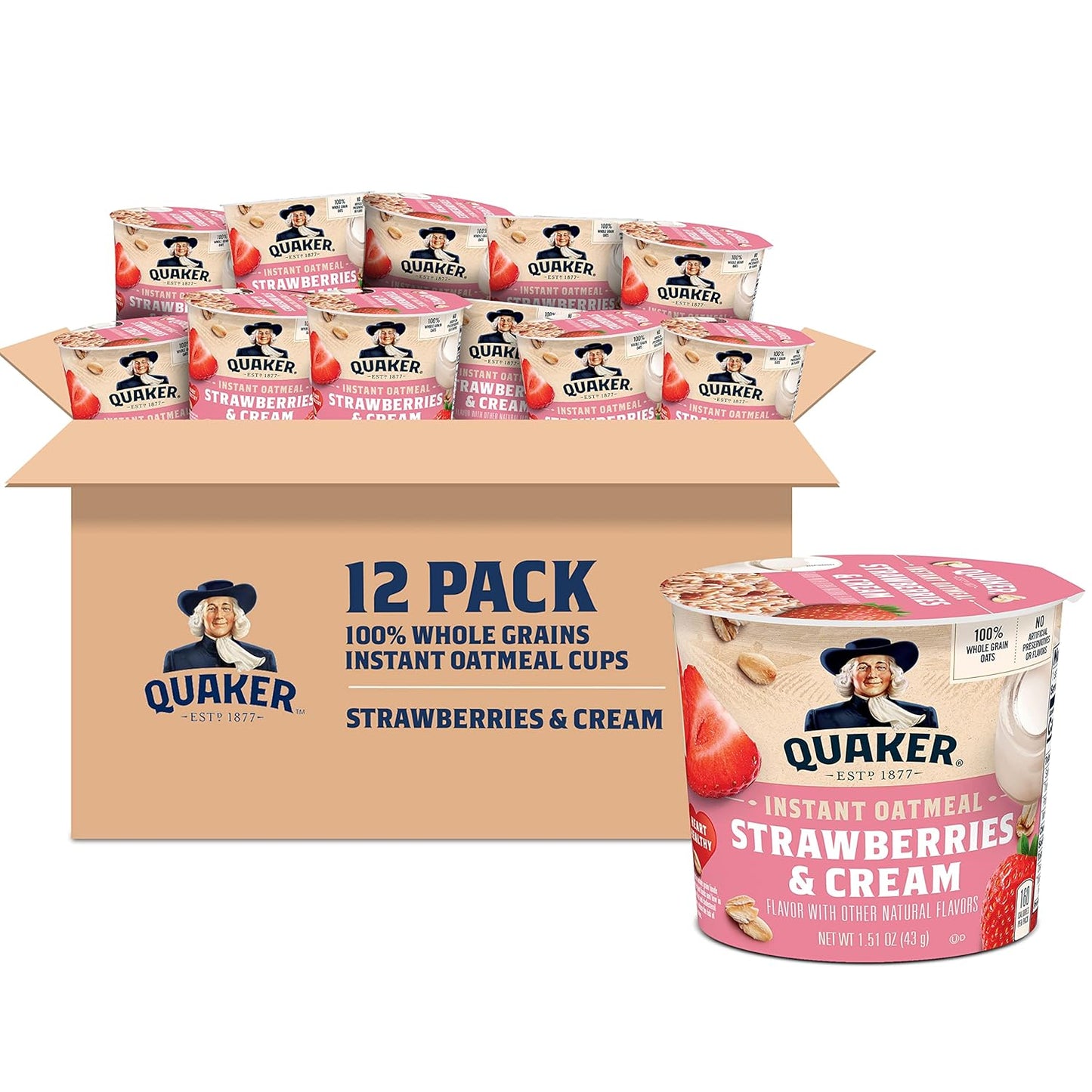 Quaker Instant Oatmeal Express Cups, Honey & Almonds, 1.76 Ounce (Pack of 12) - Big Mart USA