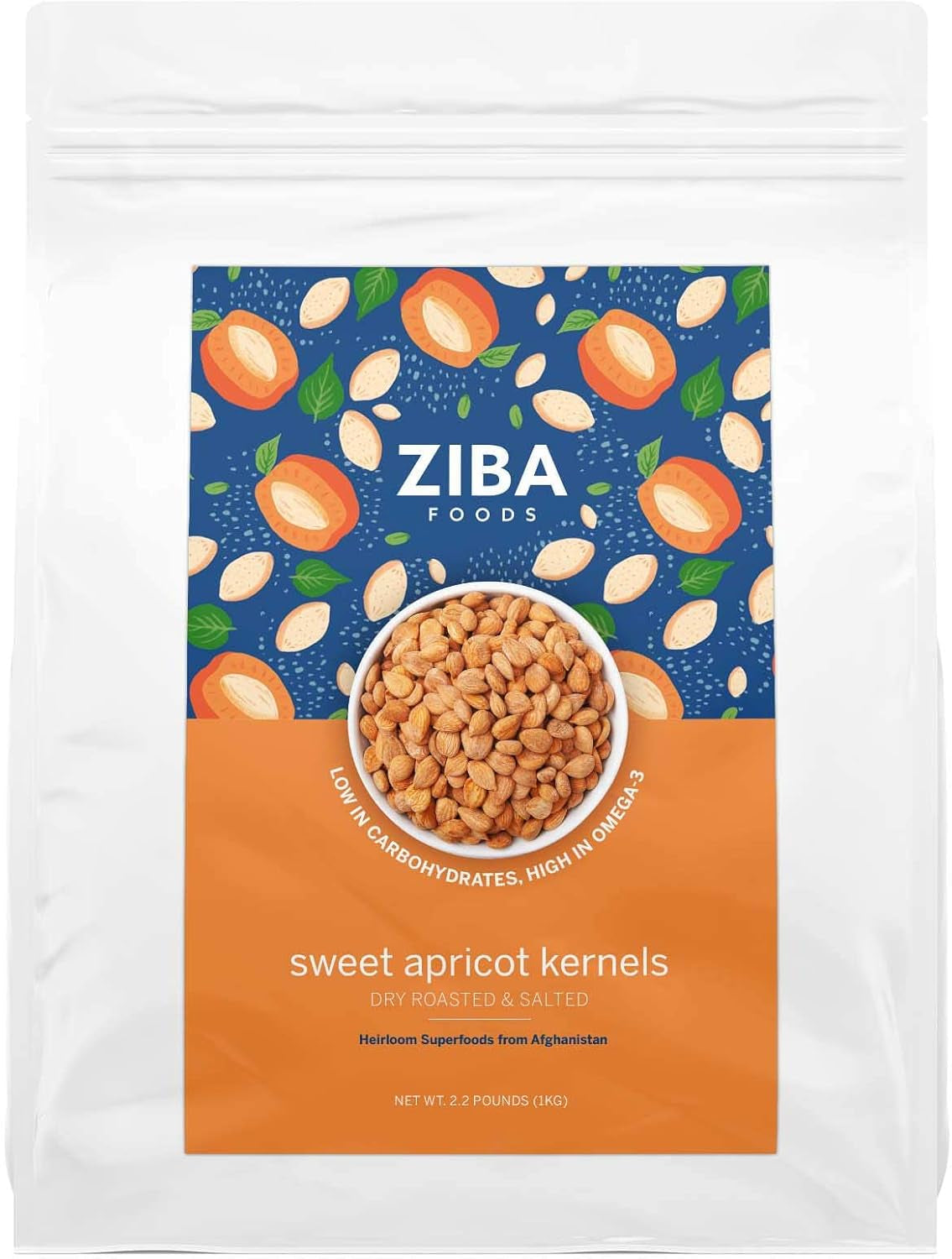 Ziba Foods Sweet Apricot Kernels | 5.3 Oz | Non-Gmo & Vegan Dried Apricot Seeds Whole 30 Friendly & Keto, Paleo, Dry Roasted Superseed | Wild Grown Apricot Kernel High in Protein and Omega 3S - Big Mart USA