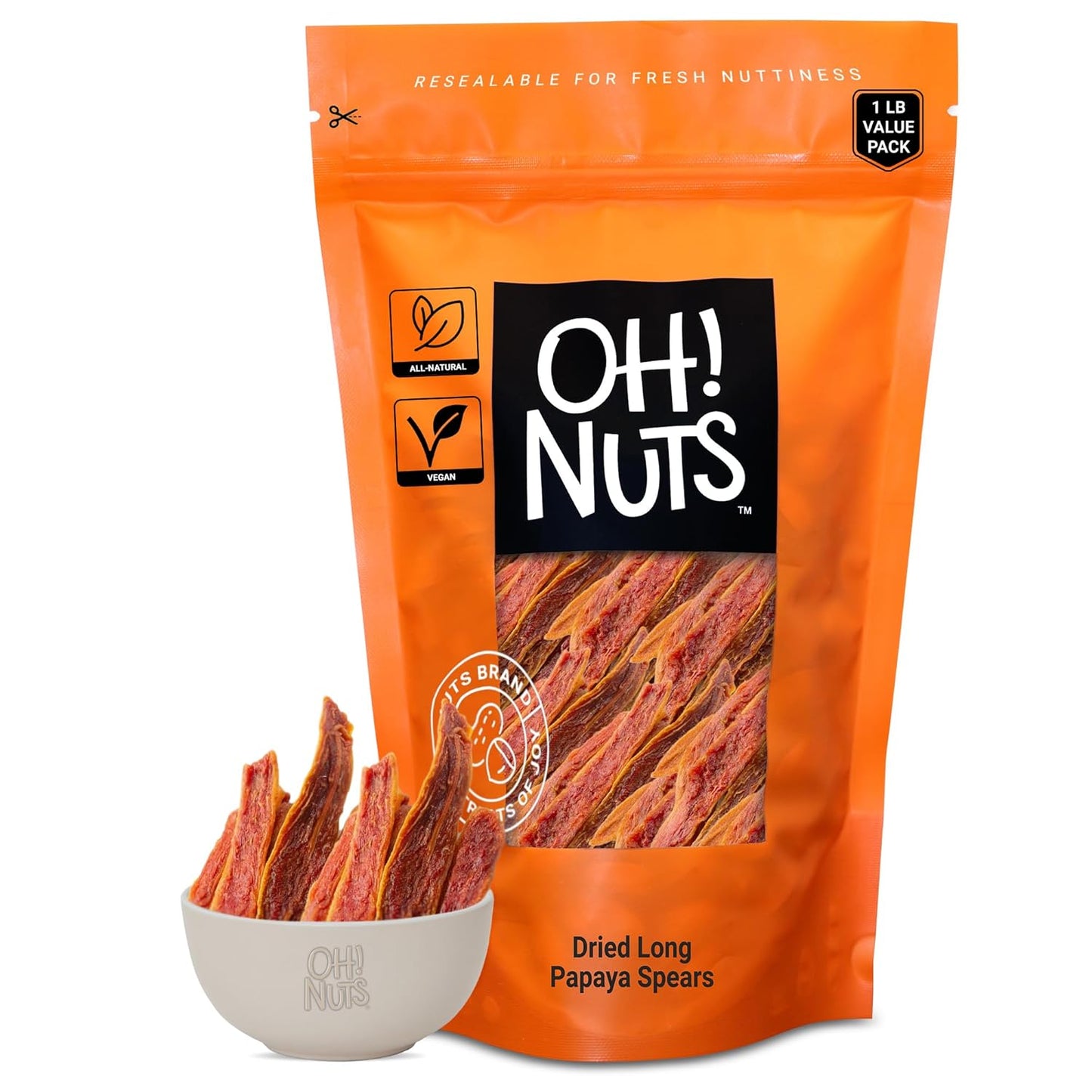 Oh! Nuts Dried Papaya Chunks - 2 Lb - Dried Fruit Chunks - Less Sugar Added - Dehydrated Fruit Bites - Packed in New York Zip-Seal Bag for Exceptional Freshness - Big Mart USA