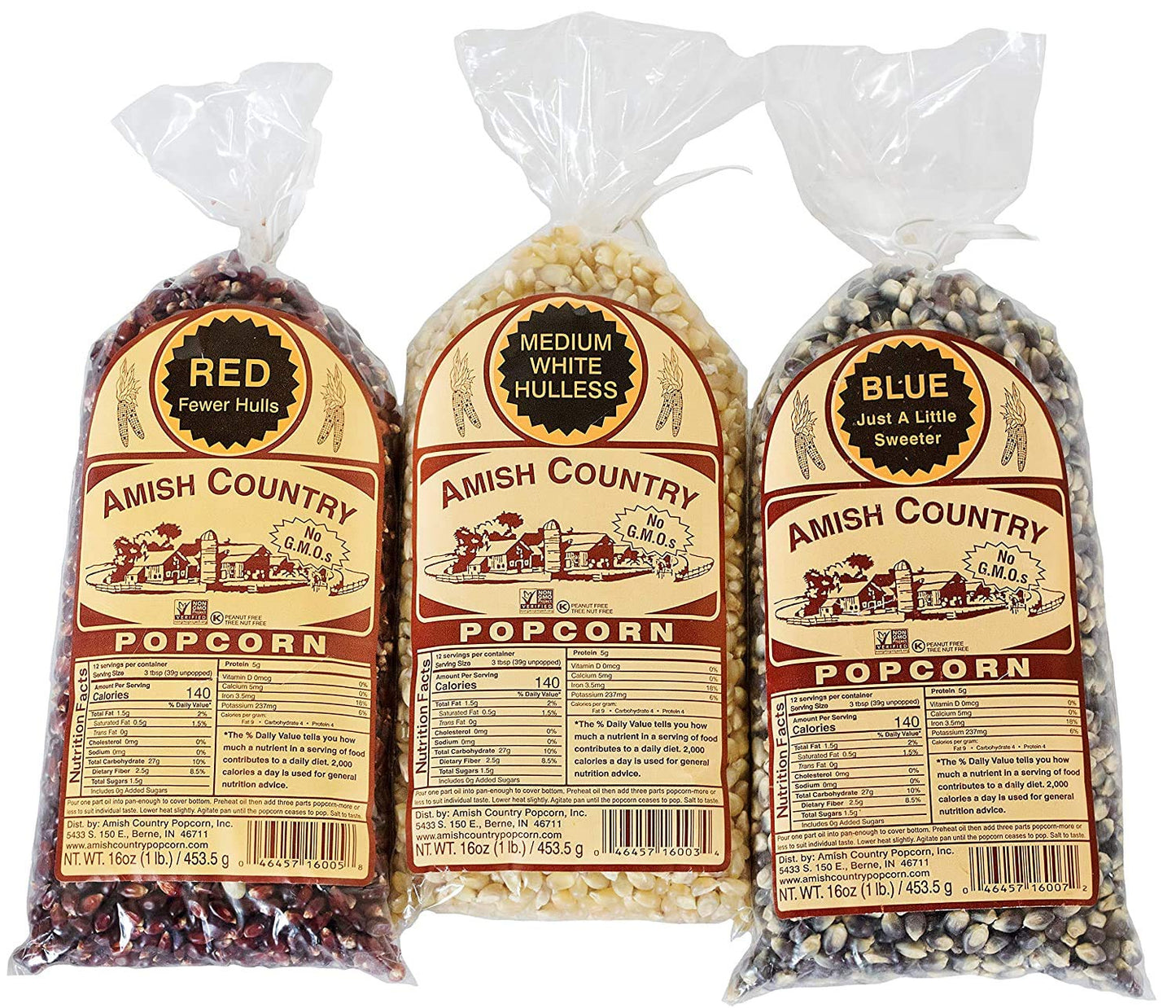 Amish Country Popcorn | 3-1 Lb Bags | Variety Set | Midnight Blue, Rainbow, & Medium Yellow Popcorn Kernels | Old Fashioned, Non-Gmo and Gluten Free (3-1 Lb Bags) - Big Mart USA