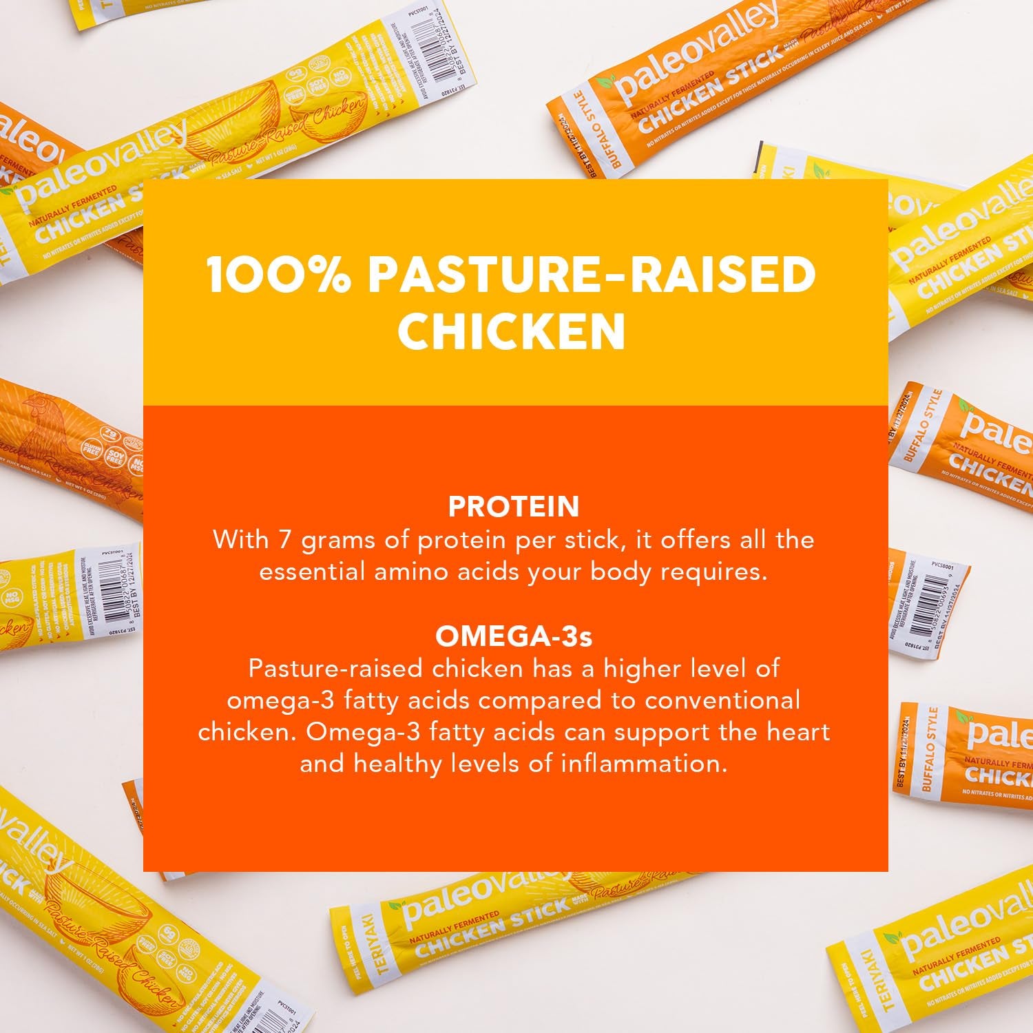 Paleovalley Pasture-Raised Chicken Sticks – 10 Pack – 7G Protein per Stick – Keto-Friendly, Paleo, Gluten-Free, Nitrate-Free – On-The-Go Snack (10 Pack, Buffalo) - Big Mart USA