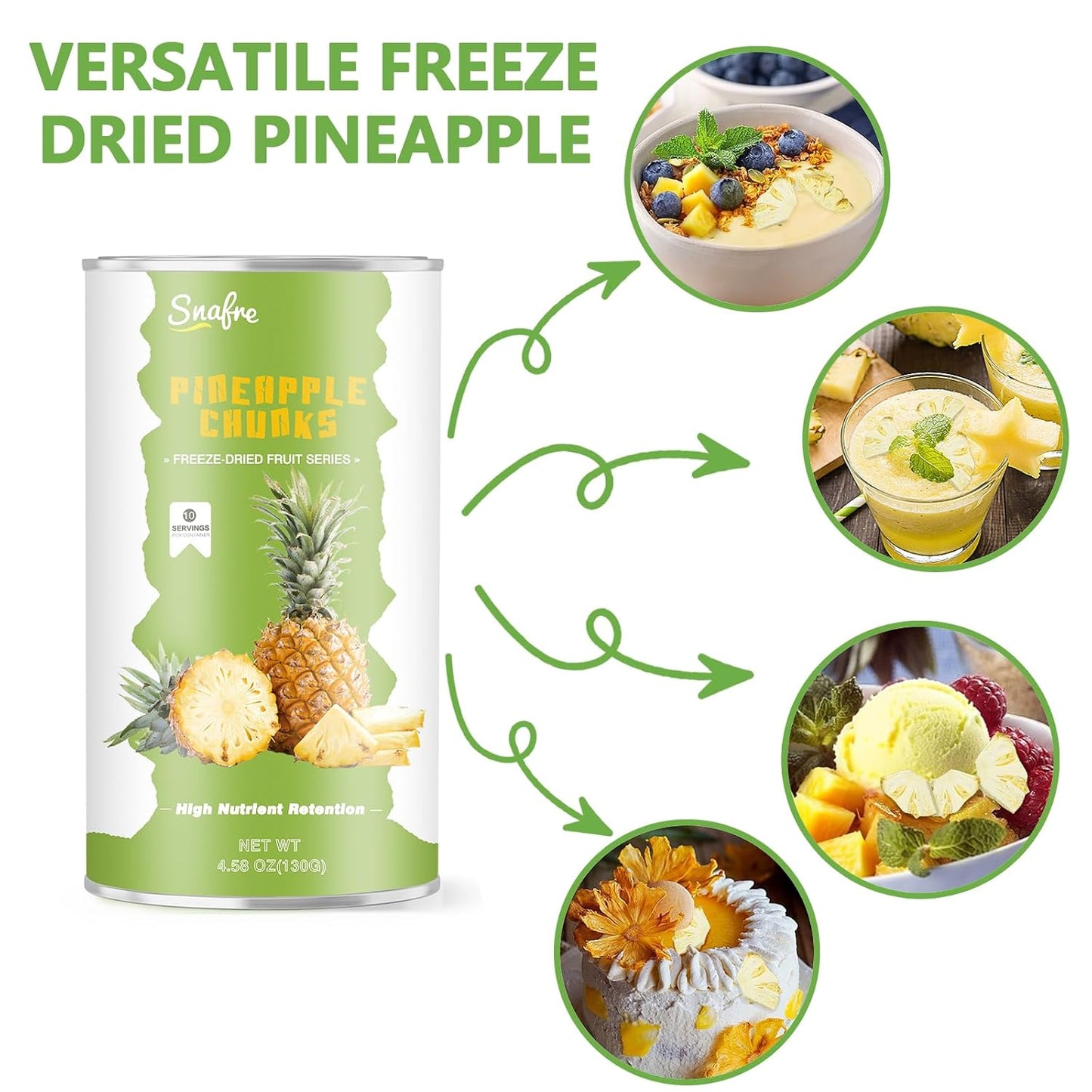 Freeze Dried Pineapple Chunks, Freeze Dried Fruit, 130G/4.58OZ Frozen Pineapple for Yogurt, Cereal, Baking, Milkshakes, No Additives, Crispy Taste - Big Mart USA