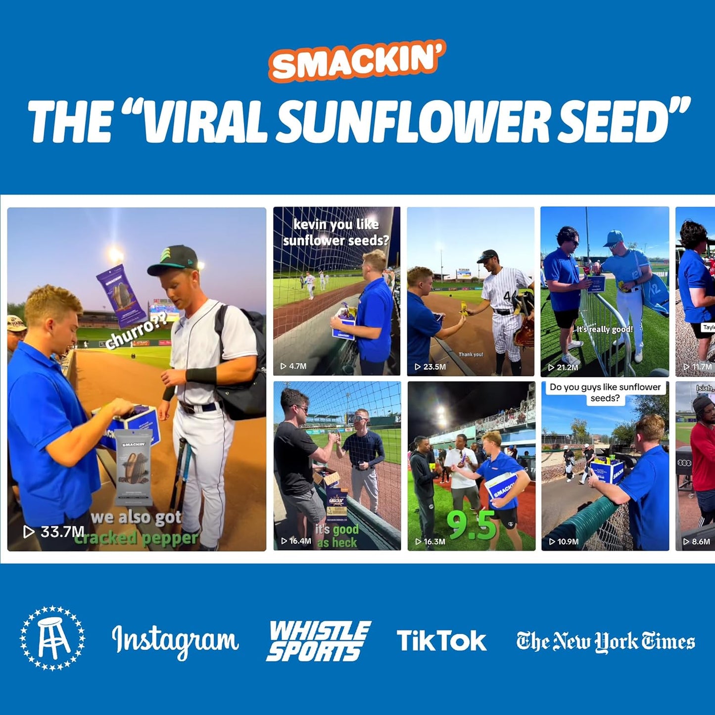 SMACKIN' - Jumbo Roasted Sunflower Seeds, No Salty Burn, American Made, Easy Pour & Seal - Variety Pack, 4Oz Bag (12 Bags)