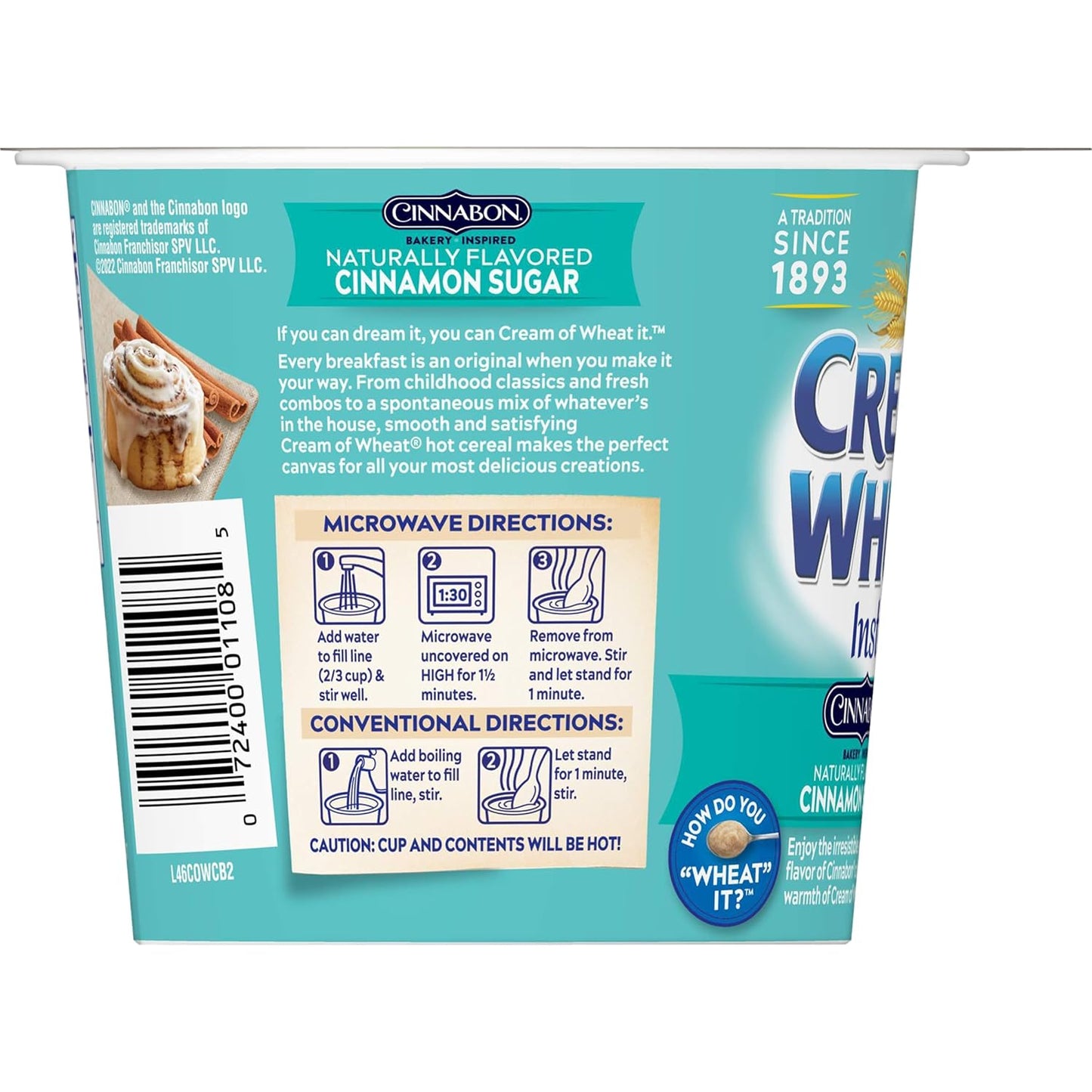 Cream of Wheat Instant Hot Cereal To-Go Cups, Cinnabon, 2.29 Ounce (Pack of 6)