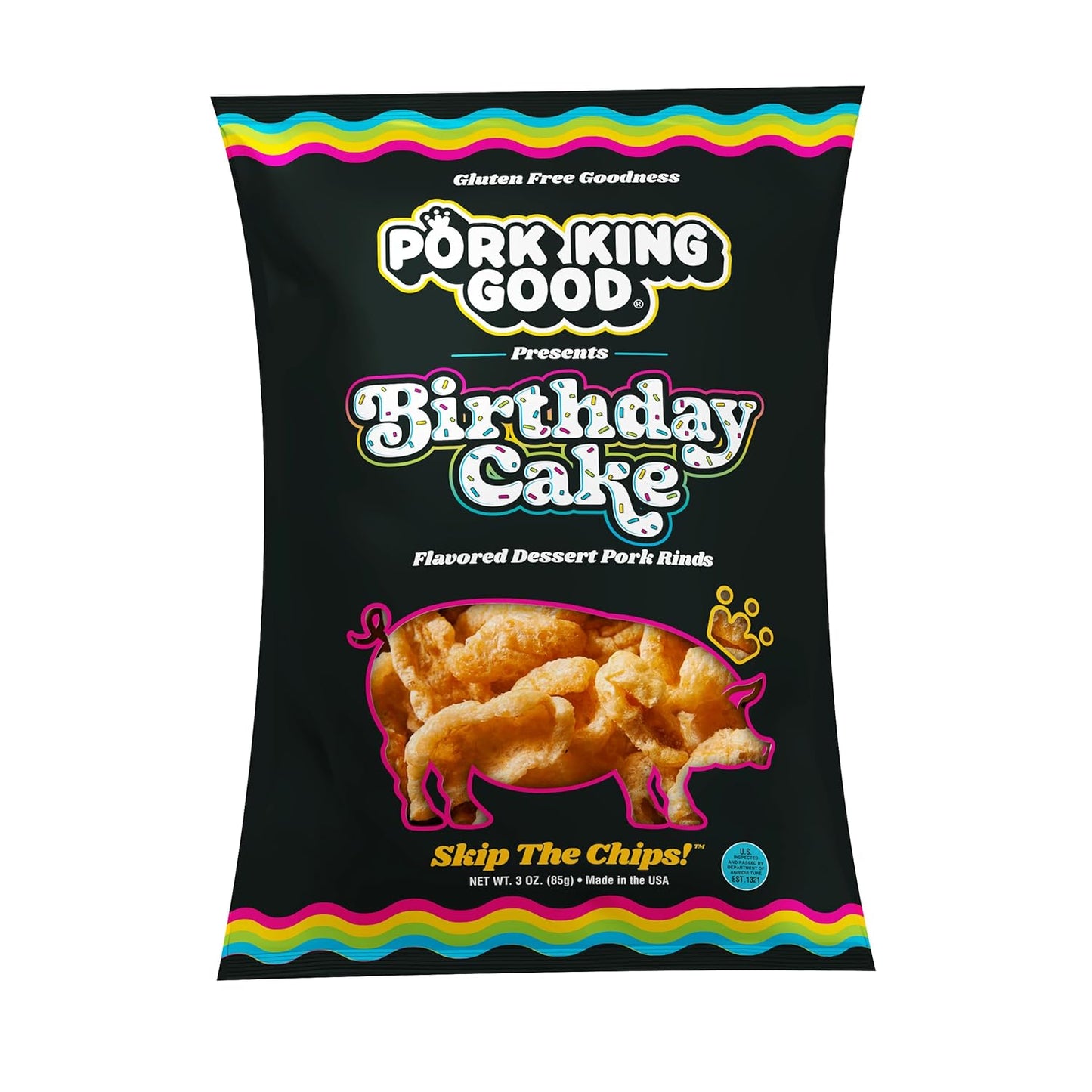 Pork King Good 4 Bag Variety Pack of Sweet & Salty Dessert Flavored Pork Rinds - 3 Oz (Variety 4 Pack) Gluten Free Snacks