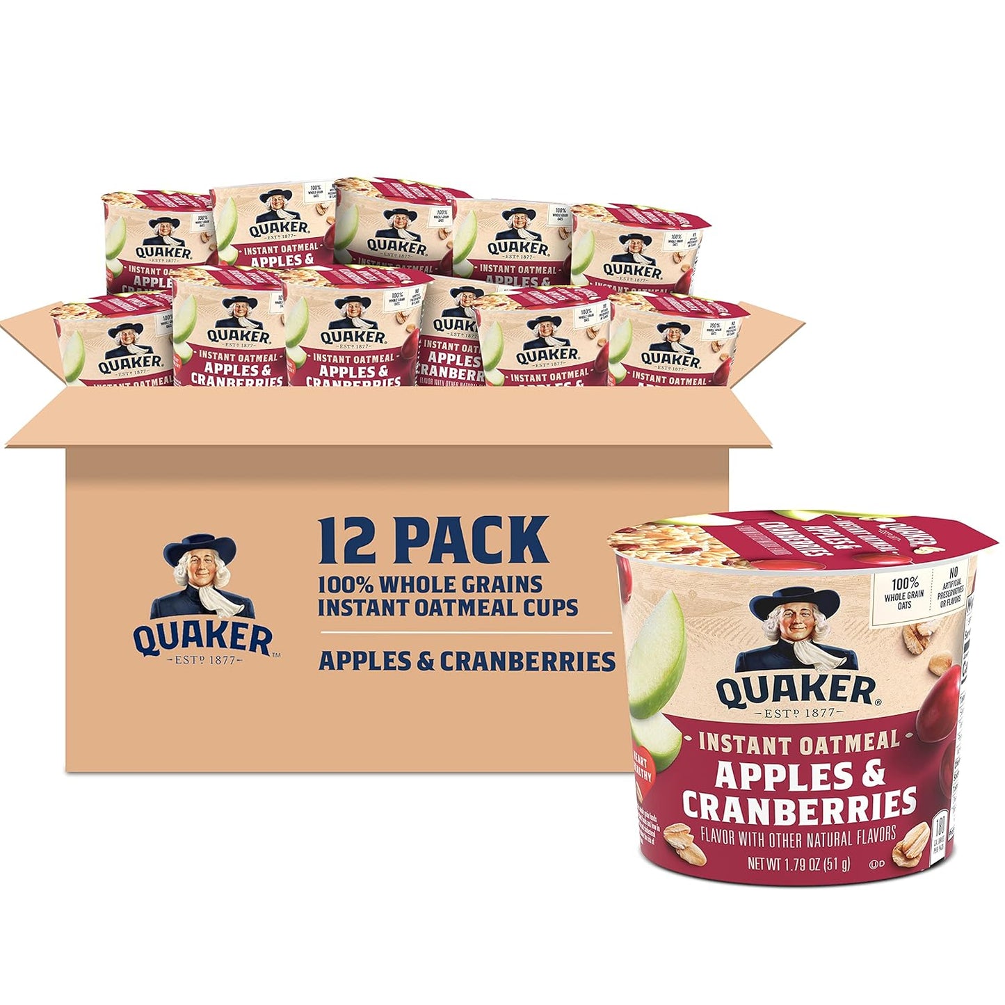 Quaker Instant Oatmeal Express Cups, Honey & Almonds, 1.76 Ounce (Pack of 12) - Big Mart USA