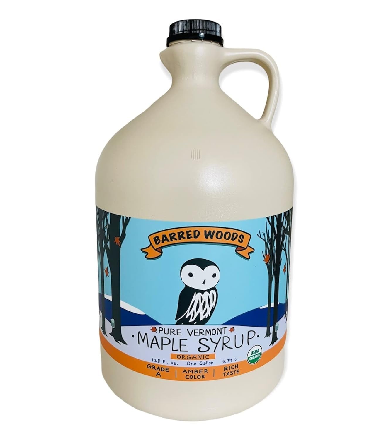 Organic Vermont Maple Syrup - Pure and All Natural - One Pint Jug (16 Oz) - Grade a Amber Rich - from Barred Woods Maple