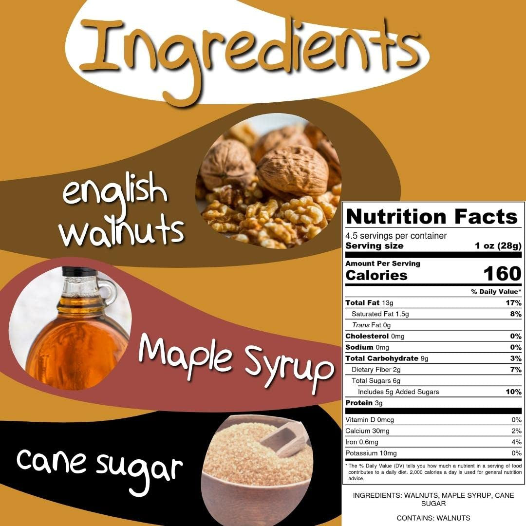 Crazy Go Nuts Walnuts - Maple, 4.5 Oz (3-Pack) - Healthy Snacks, Vegan, Low Carb, Gluten Free, Superfood - Natural, Non-Gmo, ALA, Omega 3 Fatty Acids, Good Fats, and Antioxidants - Big Mart USA
