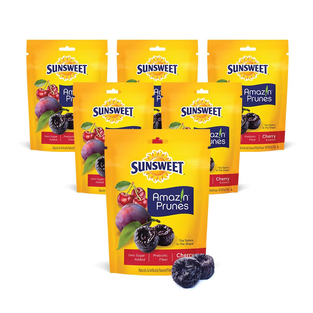 Sunsweet Amazin' Pitted Prunes - Dried Prunes Pitted Unsweetened - Gluten Free, Vegan, Low Fat - Fiber & Minerals - 8 Oz Pouches X 3 Pack - Big Mart USA
