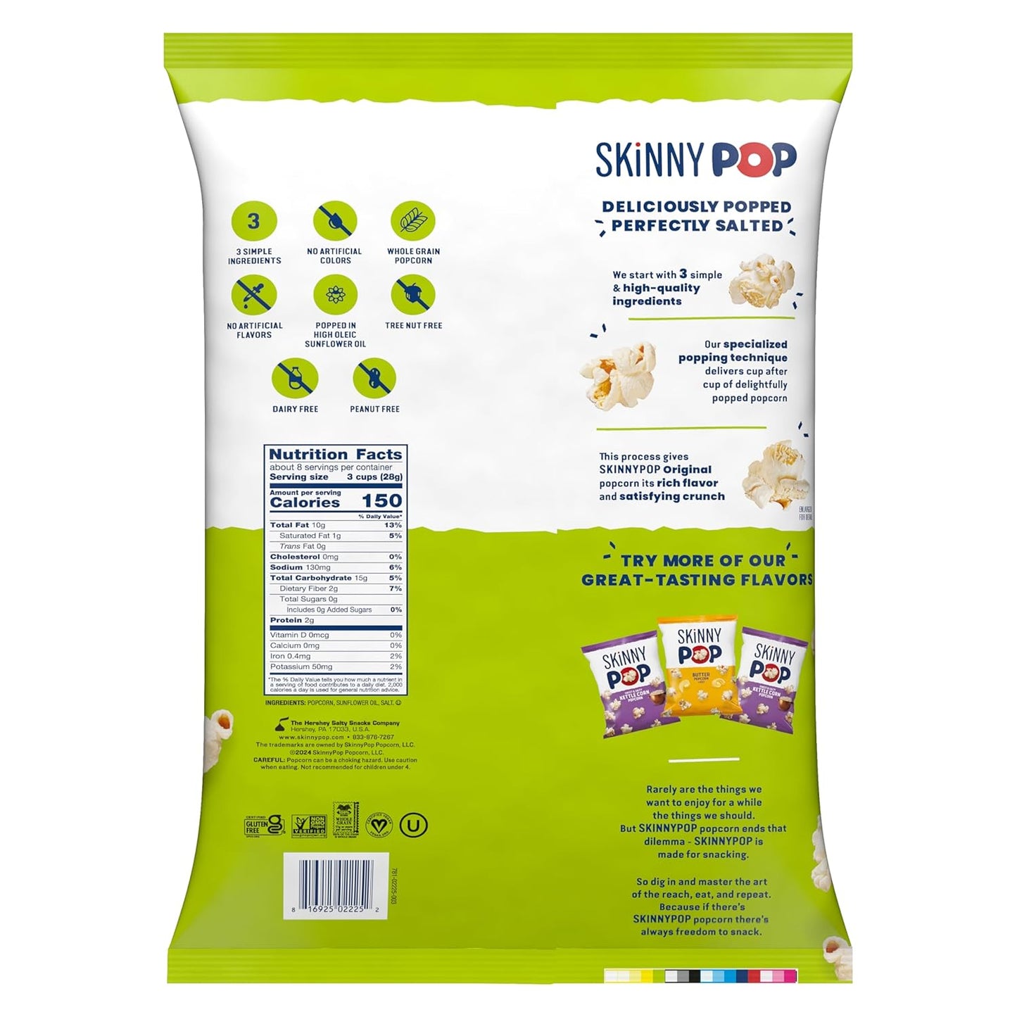 Skinnypop Popcorn, Original, Whole Grain, Dairy-Free Snack, 8Oz Family Size Bags (6Ct) - Big Mart USA