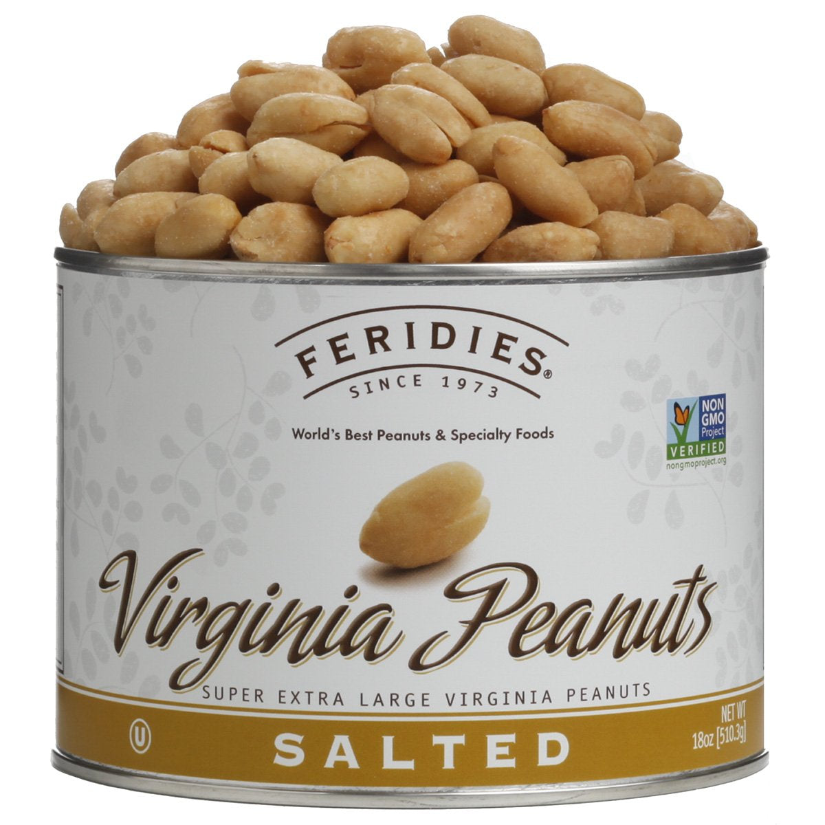 FERIDIES Extra Large Gourmet Virginia Salted Peanuts, Cooked in Pure Peanut Oil, No Preservatives, Non-Gmo, Kosher Certified - 36 Oz Tin - Big Mart USA