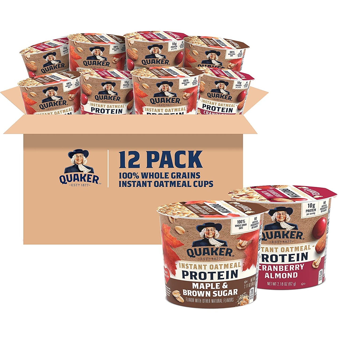 Quaker Instant Oatmeal Express Cups, Honey & Almonds, 1.76 Ounce (Pack of 12) - Big Mart USA