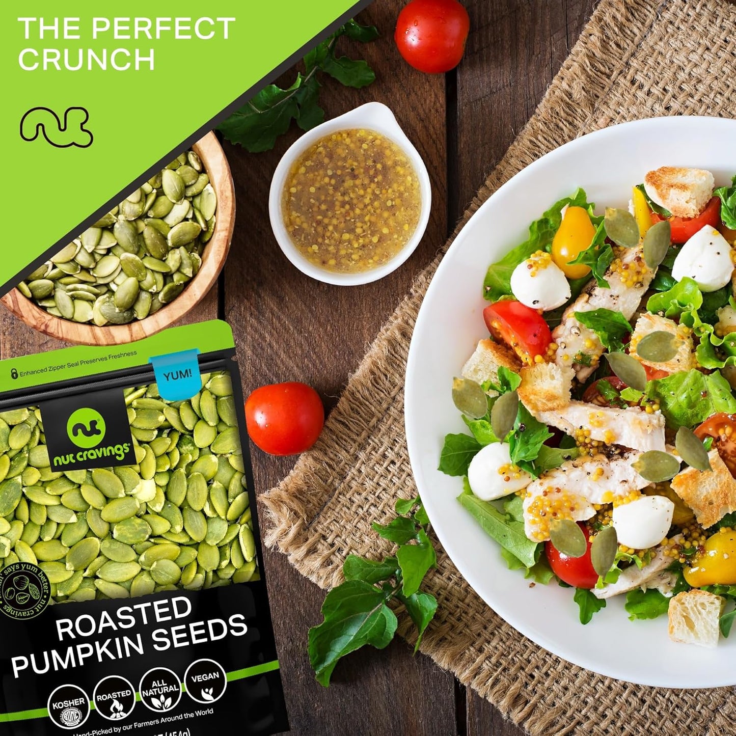 NUT CRAVINGS - Roasted & Unsalted Pumpkin Seeds, Pepitas, No Shell (16Oz - 1 LB) Packed Fresh in Resealable Bag - Nut Snack - Healthy Protein Food, All Natural, Keto Friendly, Vegan, Kosher - Big Mart USA