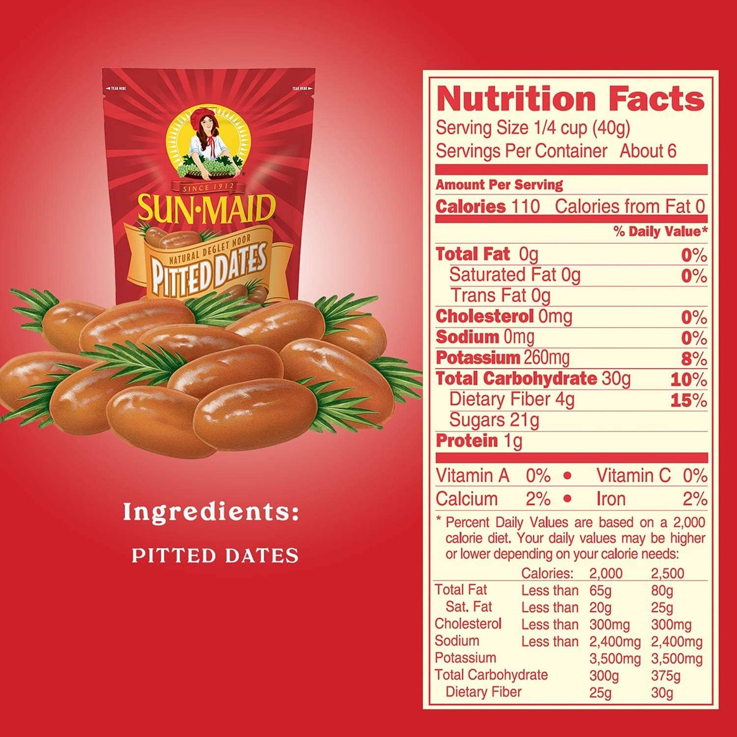 Sun-Maid Deglet Noor Pitted Dried Dates - (4 Pack) 8 Oz Resealable Bag - Pitted Deglet Noor Dates Dried Fruit Snack for Lunches, Snacks, and Natural Sweeteners - Big Mart USA