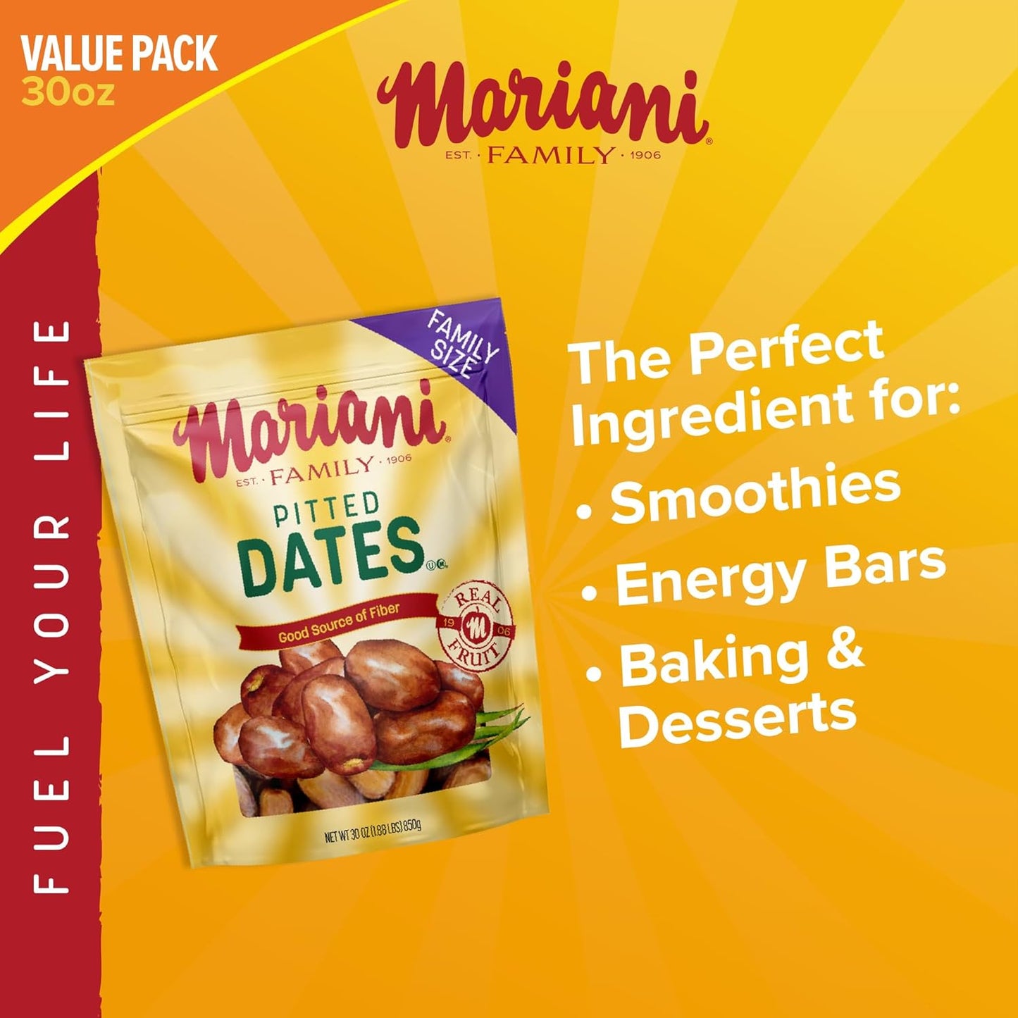 Mariani Dried Pitted Dates, 30Oz Bag - Dried Dates Pitted No Sugar Added, Gluten Free, No Dairy, Vegan, and Full of Fiber for Snacking, Cooking and Baking - Big Mart USA