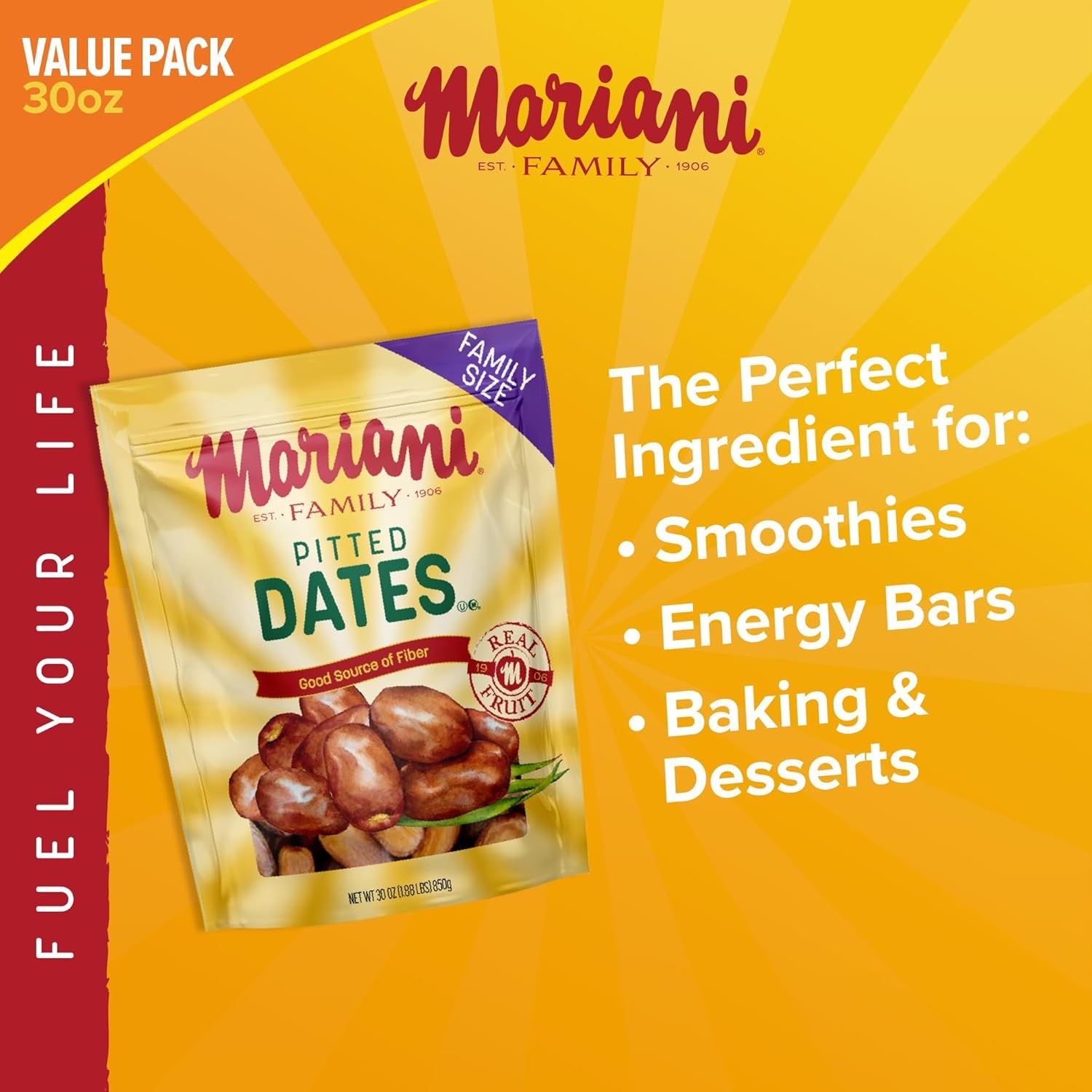 Mariani Dried Pitted Dates, 30Oz Bag - Dried Dates Pitted No Sugar Added, Gluten Free, No Dairy, Vegan, and Full of Fiber for Snacking, Cooking and Baking - Big Mart USA