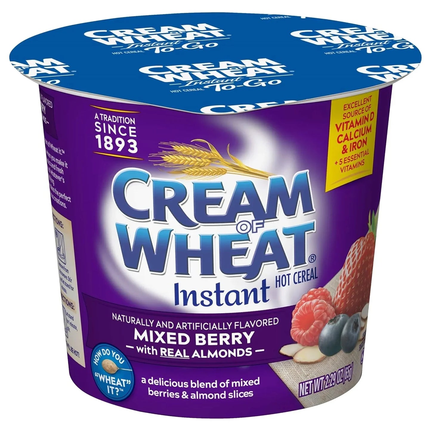 Cream of Wheat Instant Hot Cereal To-Go Cups, Mixed Berry with Almonds, 2.29 Ounce (Pack of 6) - Big Mart USA