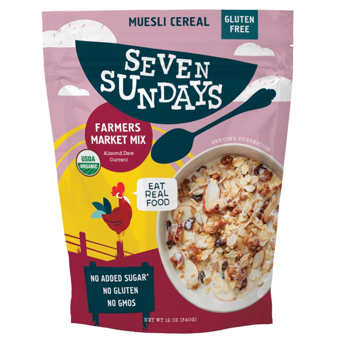 Seven Sundays Classic Bircher Apple Cinnamon Almond Muesli Cereal - 12 Oz Pouch - Certified Gluten Free Muesli - Non GMO, No Refined Sugar and Kosher