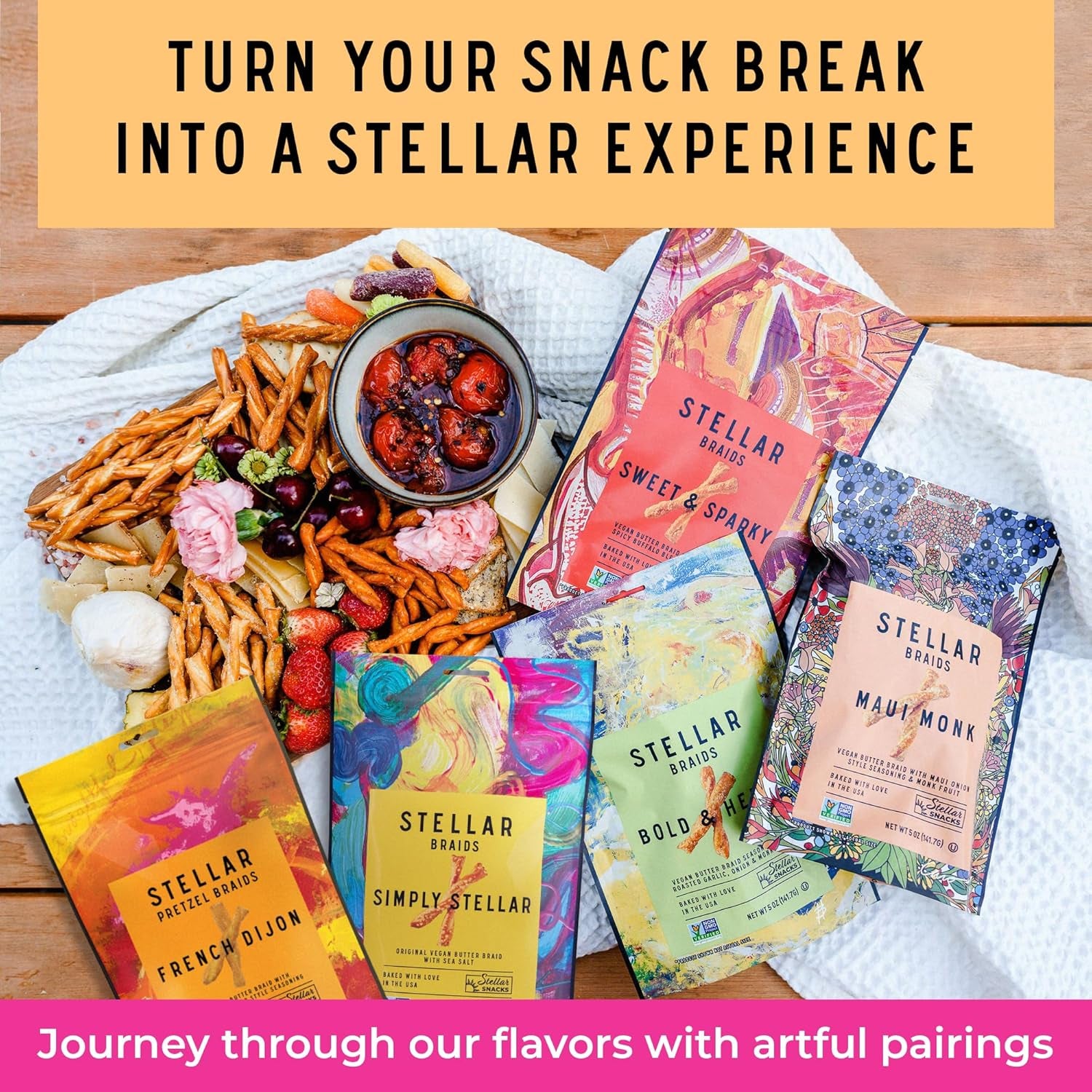 Stellar Snacks Pretzel Braids, Maui Monk, 12 OZ Large Bag - Vegan, Kosher, Non-Gmo Rods, Twists, Sticks - Big Mart USA