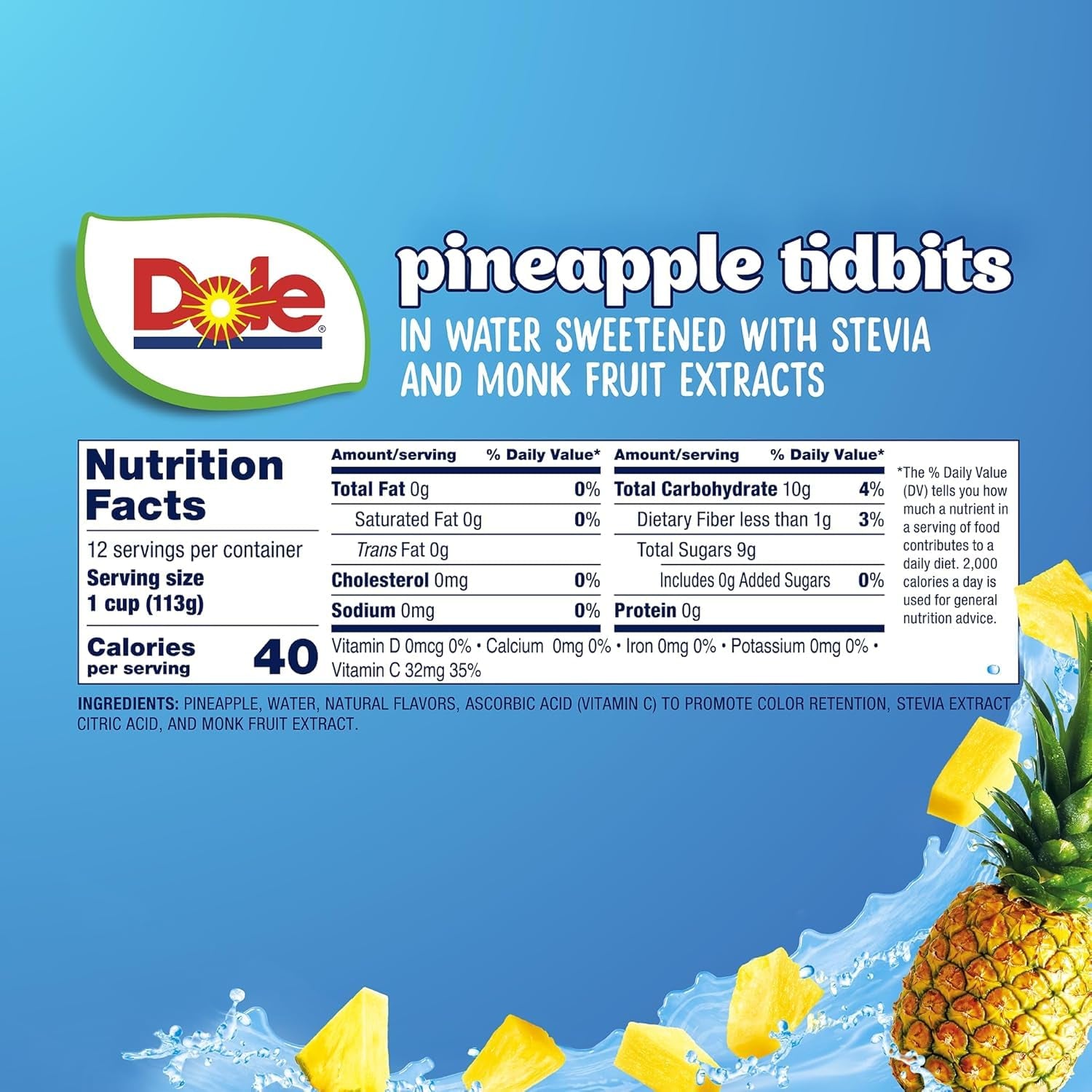 Dole Pineapple Tidbits with No Sugar Added - Dole Fruit Bowls Snacks - 4 Oz Fruit Bowls - 12 Pack - Big Mart USA