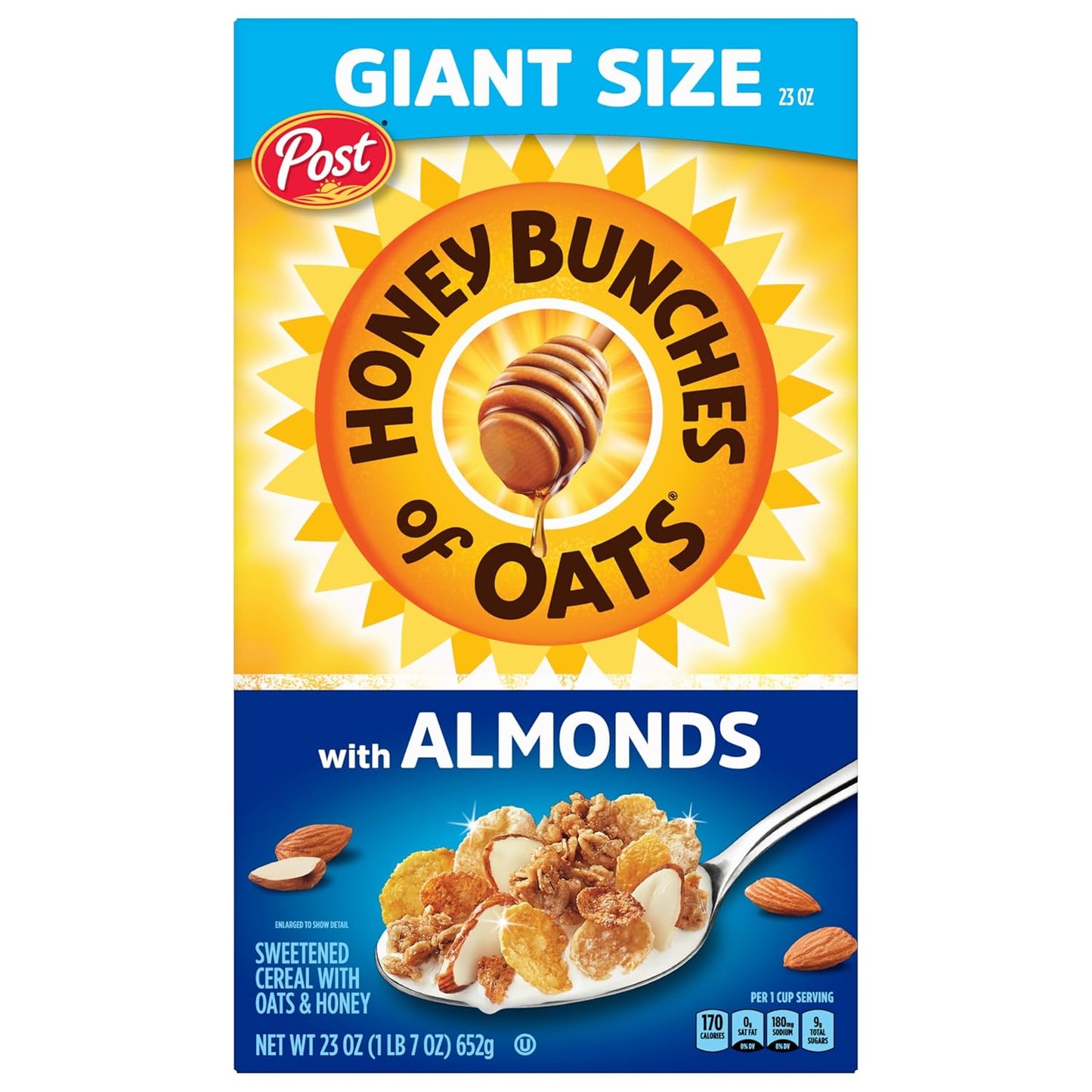 Honey Bunches of Oats with Almonds Breakfast Cereal, Family Size, 18 oz Box - Big Mart USA