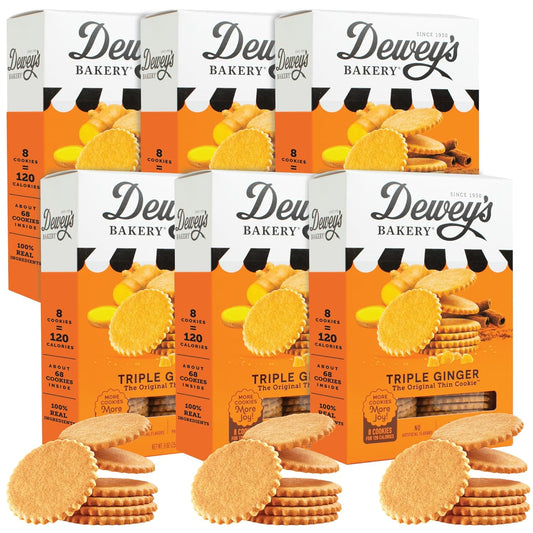Dewey’S Bakery Triple Ginger Moravian Style Cookie Thins, Bakery Fresh with Real Simple Ingredients, Low Calorie Snack, No Artificial Flavors, Synthetic Colors or Preservatives, 9Oz (Pack of 6) - Big Mart USA