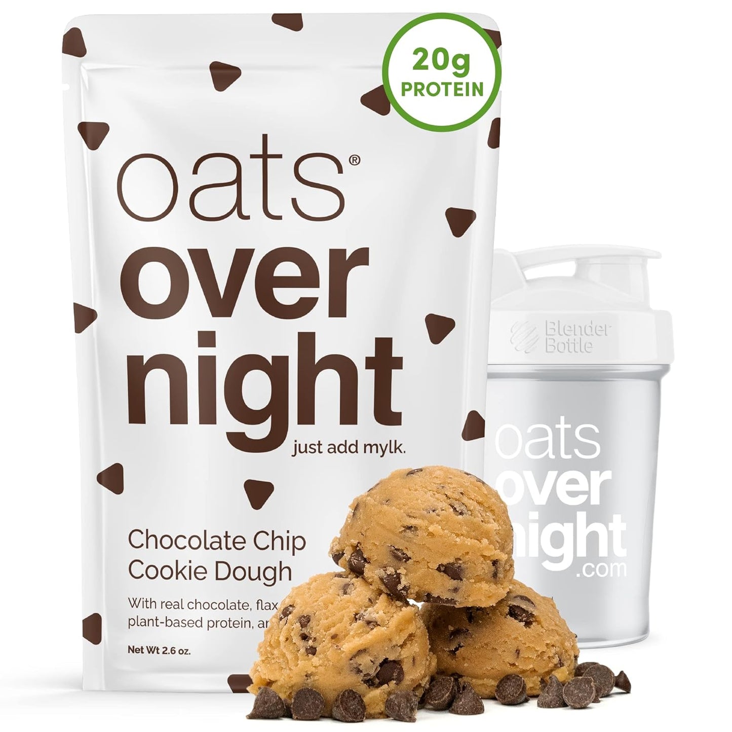 Oats Overnight - Chocolate Chip Cookie Dough - Vegan, 20G Protein, High Fiber Breakfast Shake - Gluten Free, Non GMO Oatmeal (2.6 Oz per Meal) (8 Pack) - Big Mart USA
