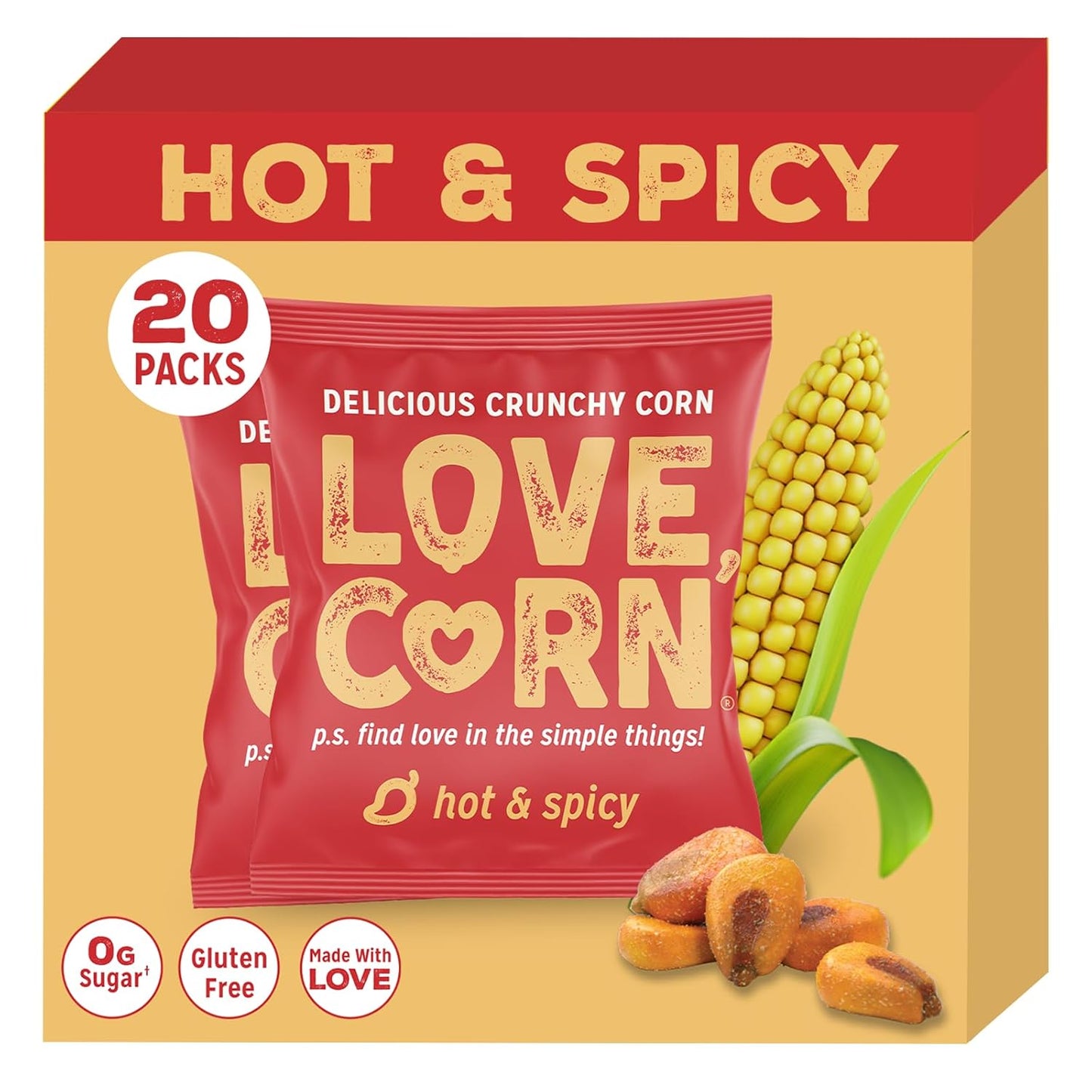 LOVE CORN Salt & Vinegar 0.7Oz X 20 Bags - Delicious Crunchy Corn - Healthy Family Snacks - Gluten Free, Kosher, NON-GMO - Alternative for Chips, Nuts, Crackers & Pretzels - Perfect for Charcuterie Boards - Big Mart USA