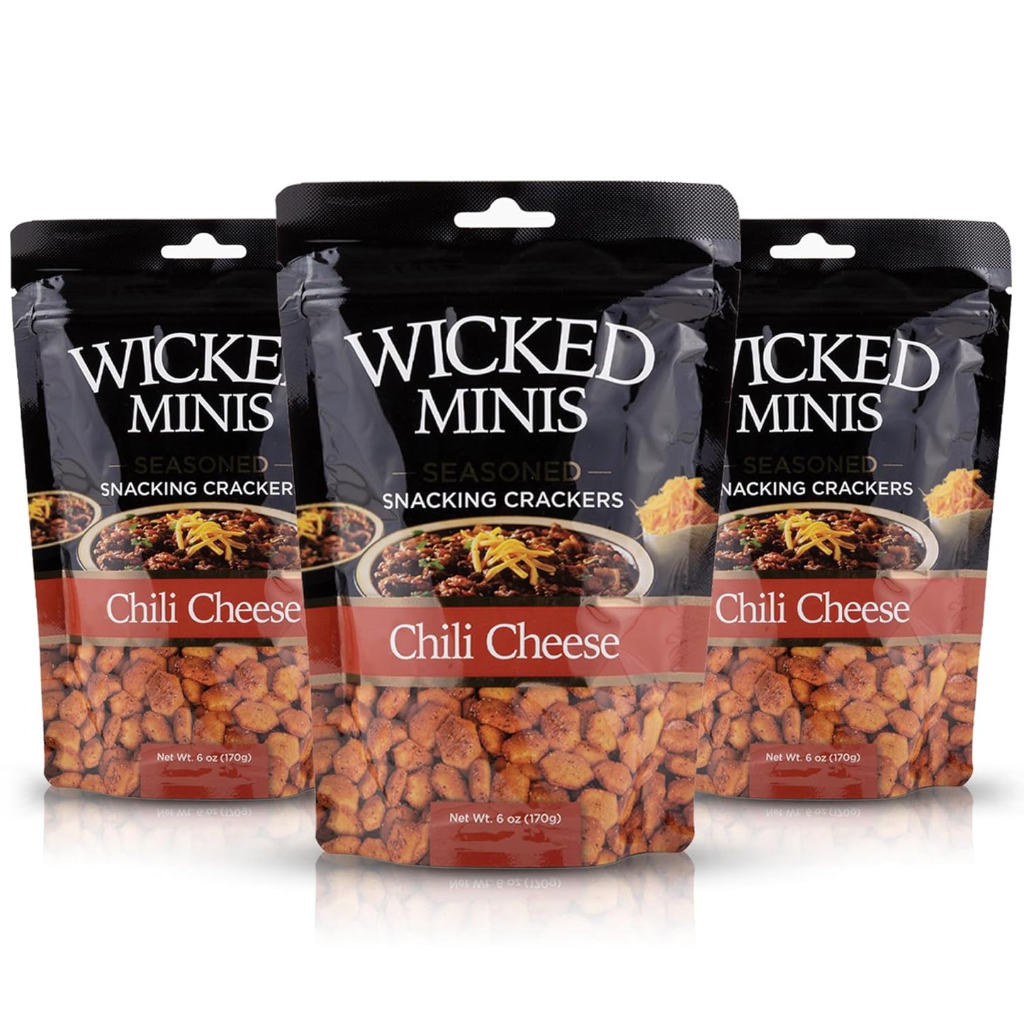 Wicked Minis Soup & Oyster Crackers - Saltine & Salted Flavored Mini Puffed Soup, Savory Snacking Mix, Seasoned Croutons Salad Toppers, Crackers for Chili 6Oz (Chili Cheese, 1 Pack) - Big Mart USA