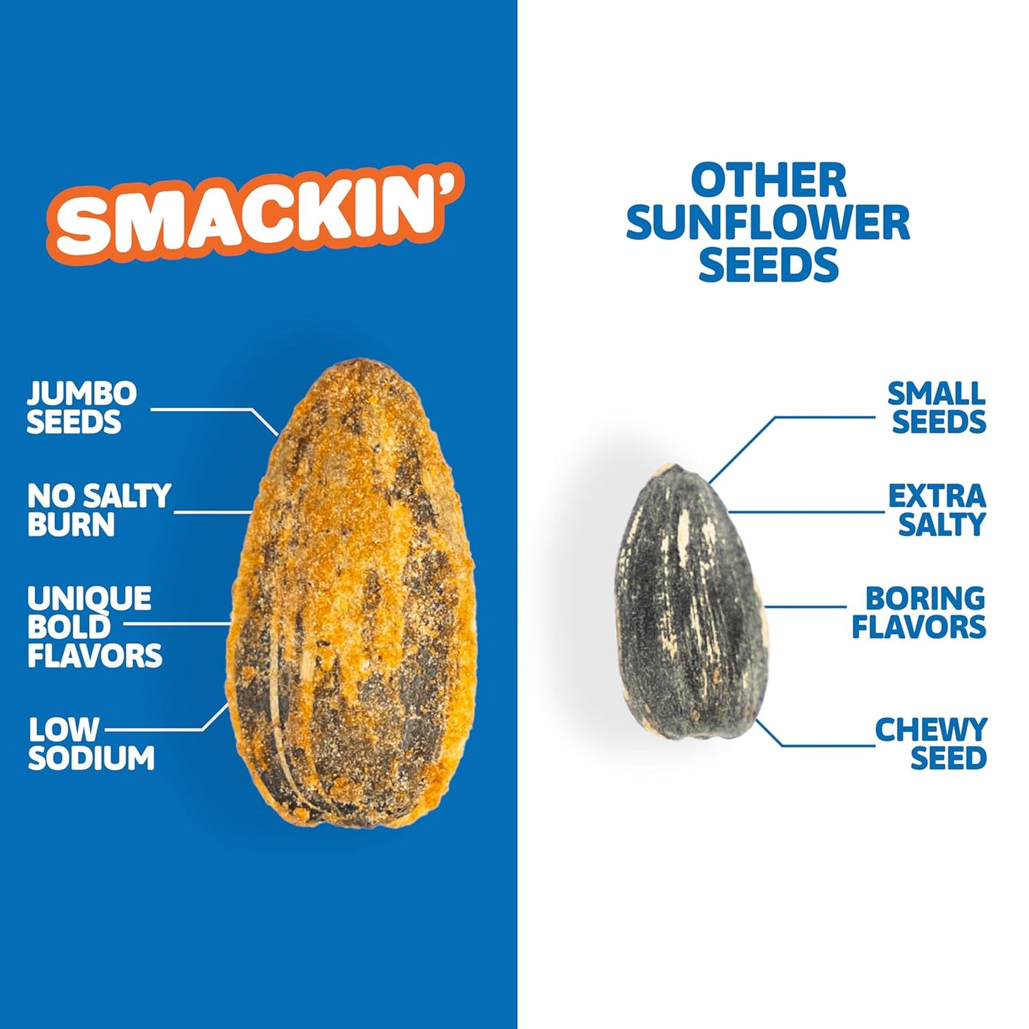 SMACKIN' - Jumbo Roasted Sunflower Seeds, No Salty Burn, American Made, Easy Pour & Seal - Variety Pack, 4Oz Bag (12 Bags)