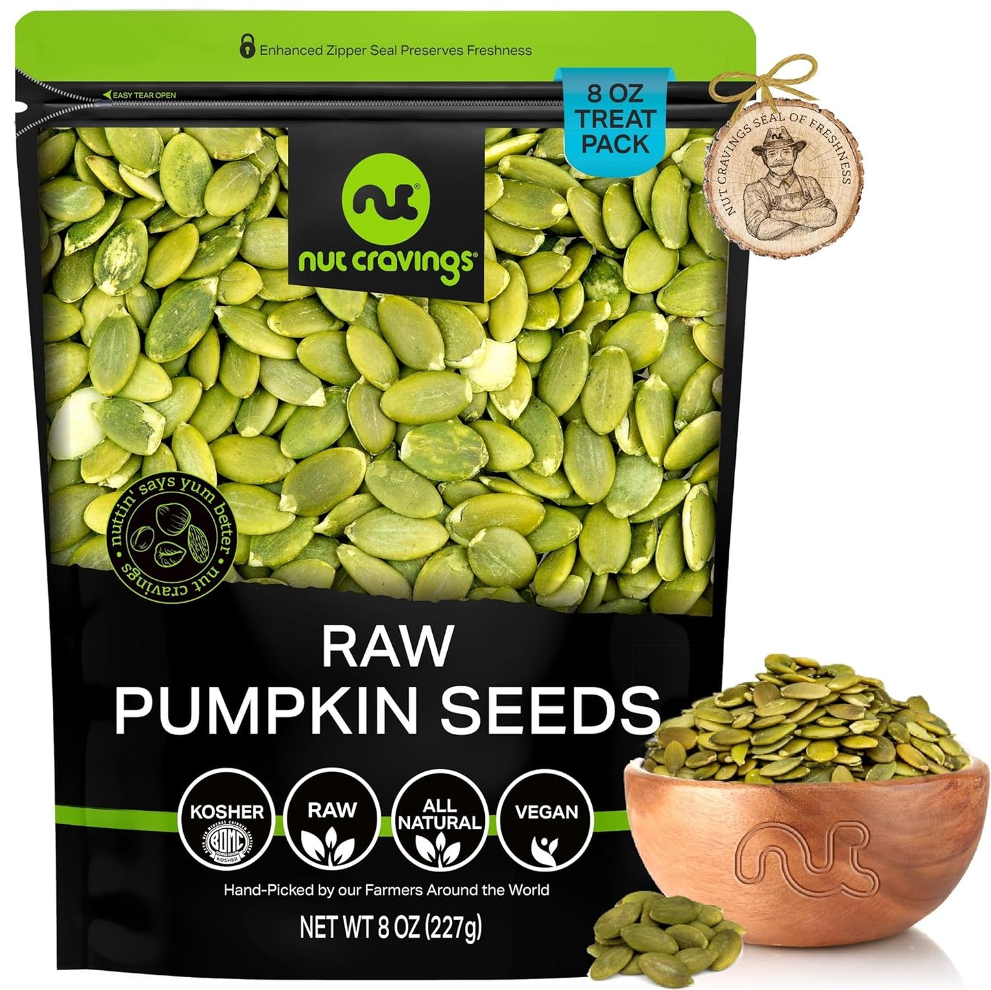 NUT CRAVINGS - Roasted & Unsalted Pumpkin Seeds, Pepitas, No Shell (16Oz - 1 LB) Packed Fresh in Resealable Bag - Nut Snack - Healthy Protein Food, All Natural, Keto Friendly, Vegan, Kosher - Big Mart USA