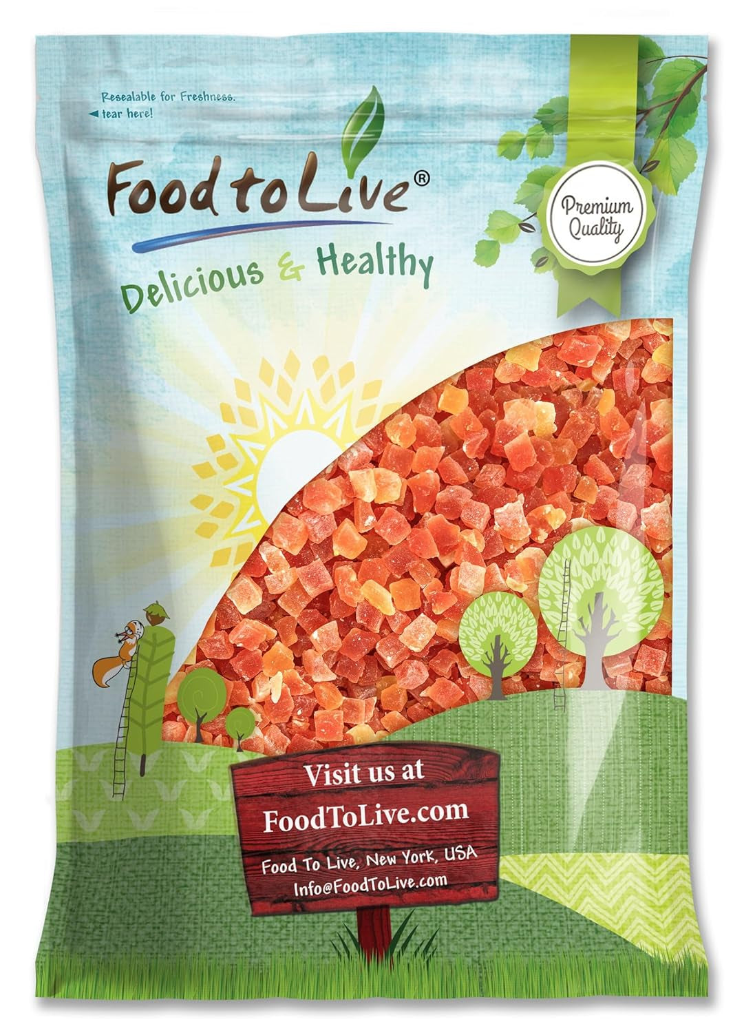 Food to Live Dried Diced Papaya, 8 Ounces Kosher, Vegan, Sweetened, Unsulfured, Bulk - Big Mart USA