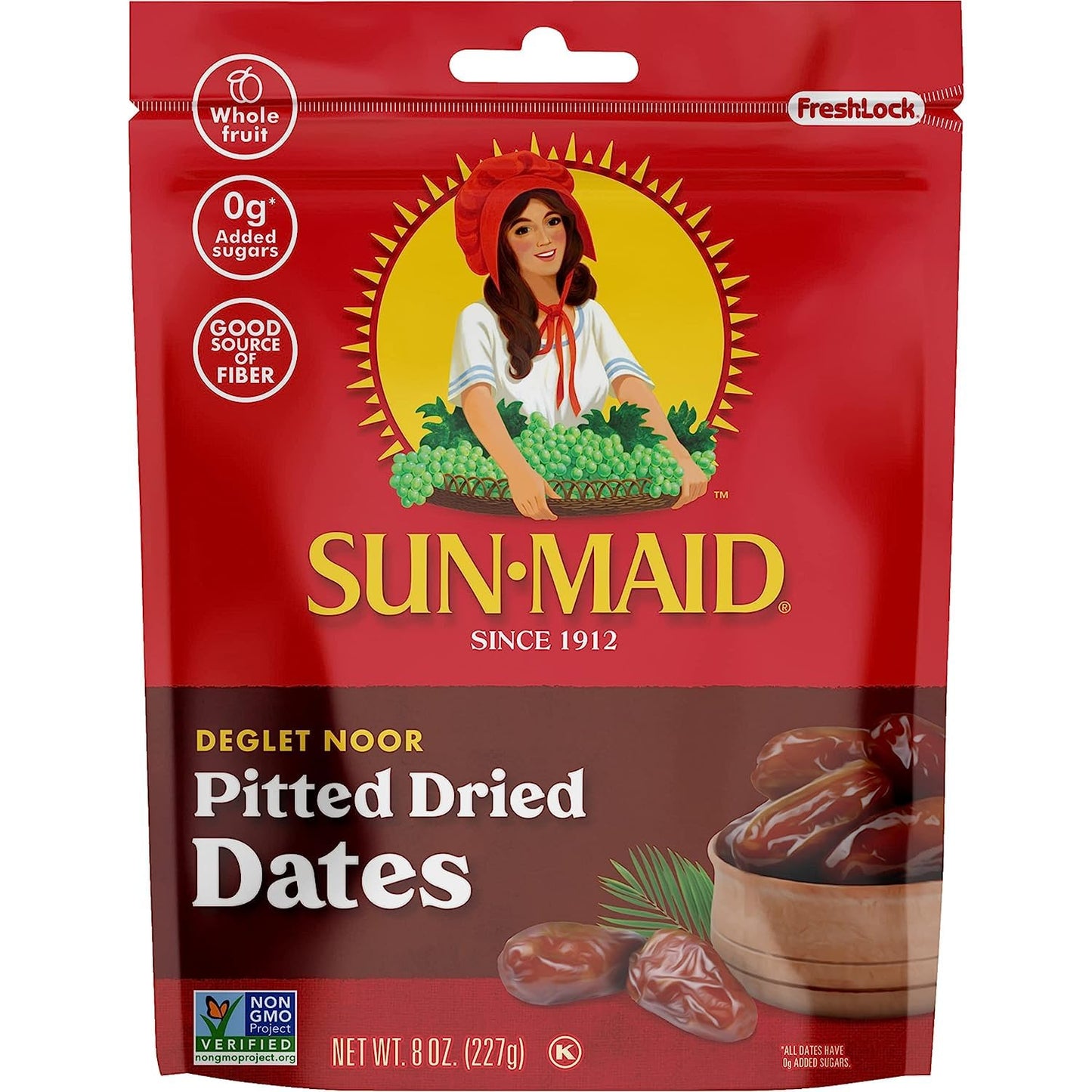 Sun-Maid Deglet Noor Pitted Dried Dates - (4 Pack) 8 Oz Resealable Bag - Pitted Deglet Noor Dates Dried Fruit Snack for Lunches, Snacks, and Natural Sweeteners - Big Mart USA