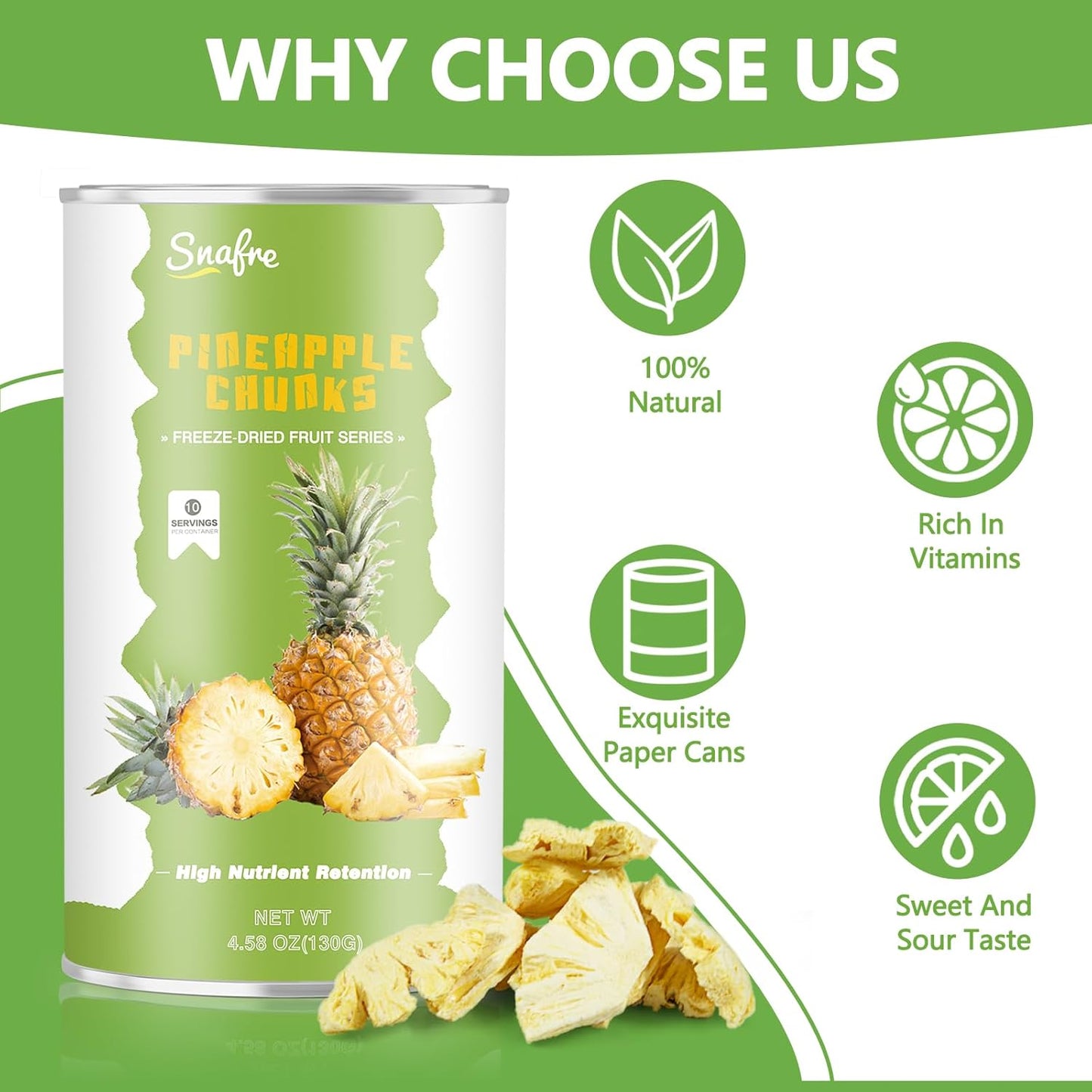 Freeze Dried Pineapple Chunks, Freeze Dried Fruit, 130G/4.58OZ Frozen Pineapple for Yogurt, Cereal, Baking, Milkshakes, No Additives, Crispy Taste - Big Mart USA
