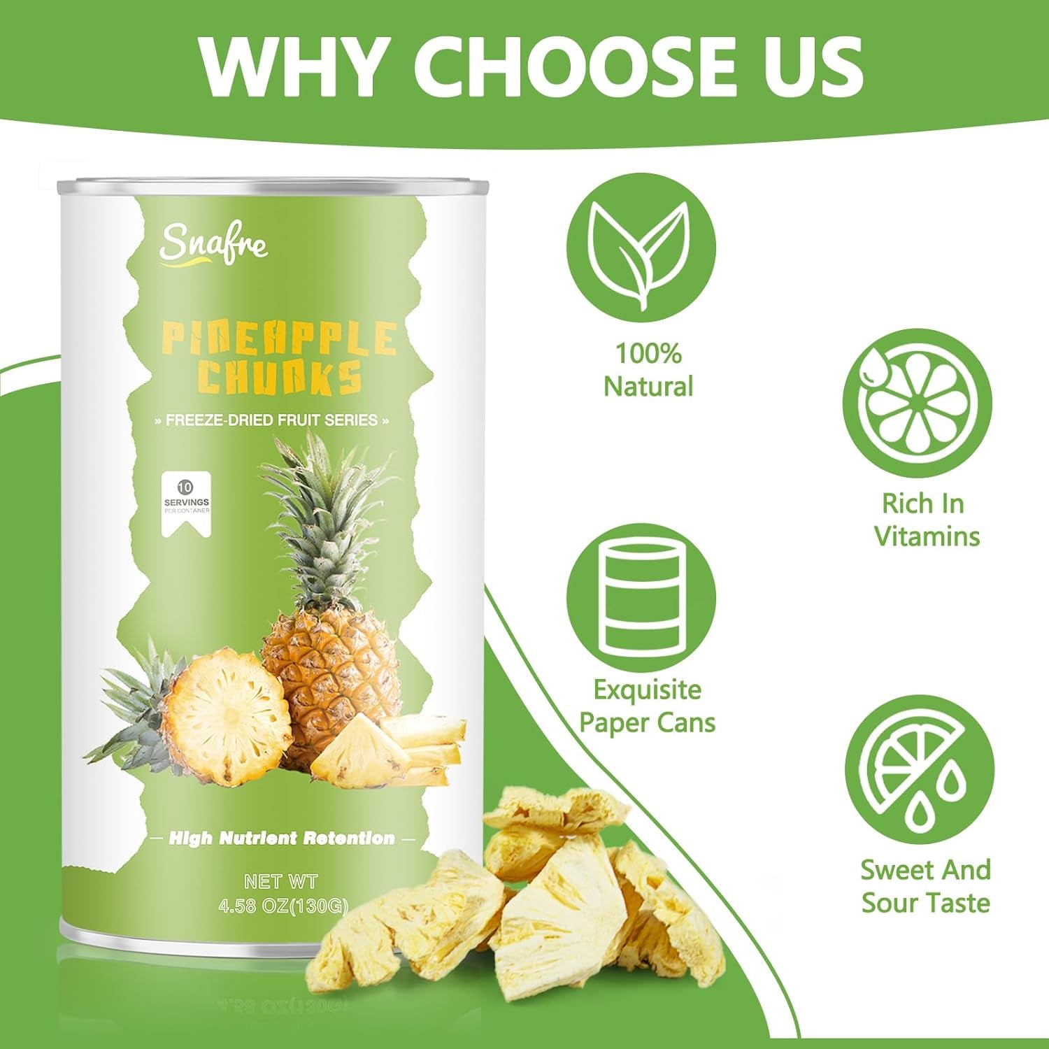 Freeze Dried Pineapple Chunks, Freeze Dried Fruit, 130G/4.58OZ Frozen Pineapple for Yogurt, Cereal, Baking, Milkshakes, No Additives, Crispy Taste - Big Mart USA