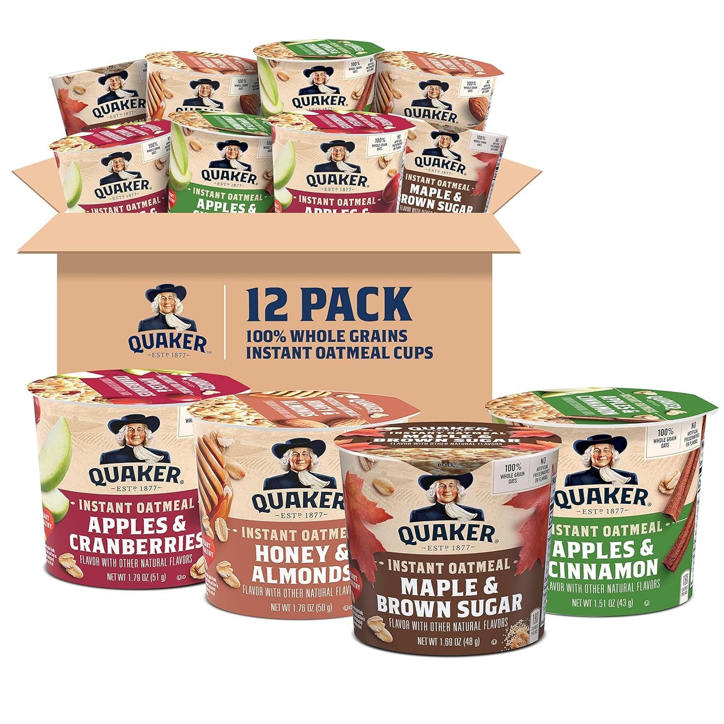 Quaker Instant Oatmeal Express Cups, Honey & Almonds, 1.76 Ounce (Pack of 12) - Big Mart USA