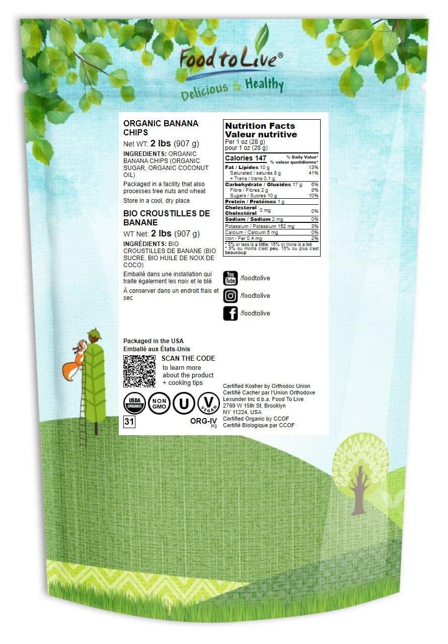 Food to Live Organic Banana Chips, 2 Pounds Sweetened, Unsulfured, Non-Gmo, Kosher, Vegan, Bulk - Big Mart USA