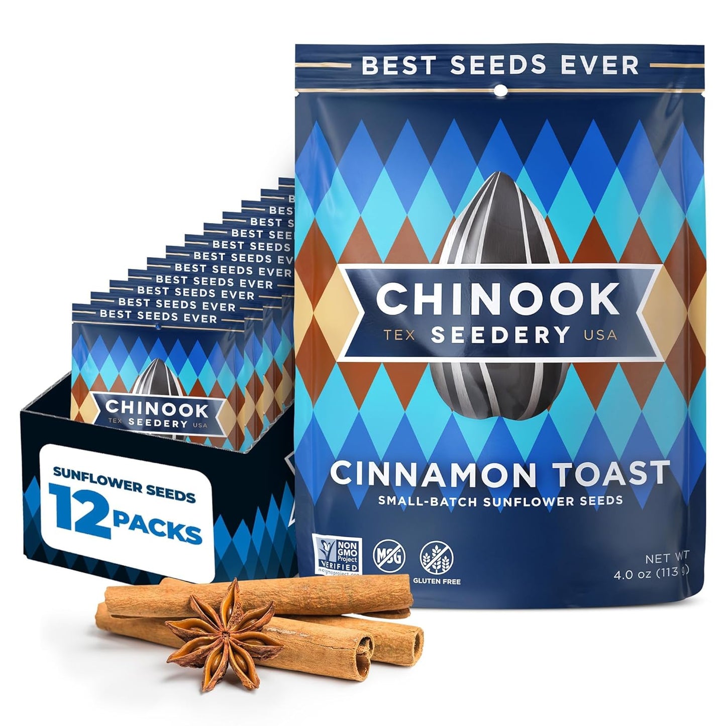 Chinook Seedery Roasted Jumbo Sunflower Seeds - Keto Snacks, Gluten-Free, Non-Gmo, 8 Flavor Variety Pack 4 Oz (12-Pack) - Big Mart USA
