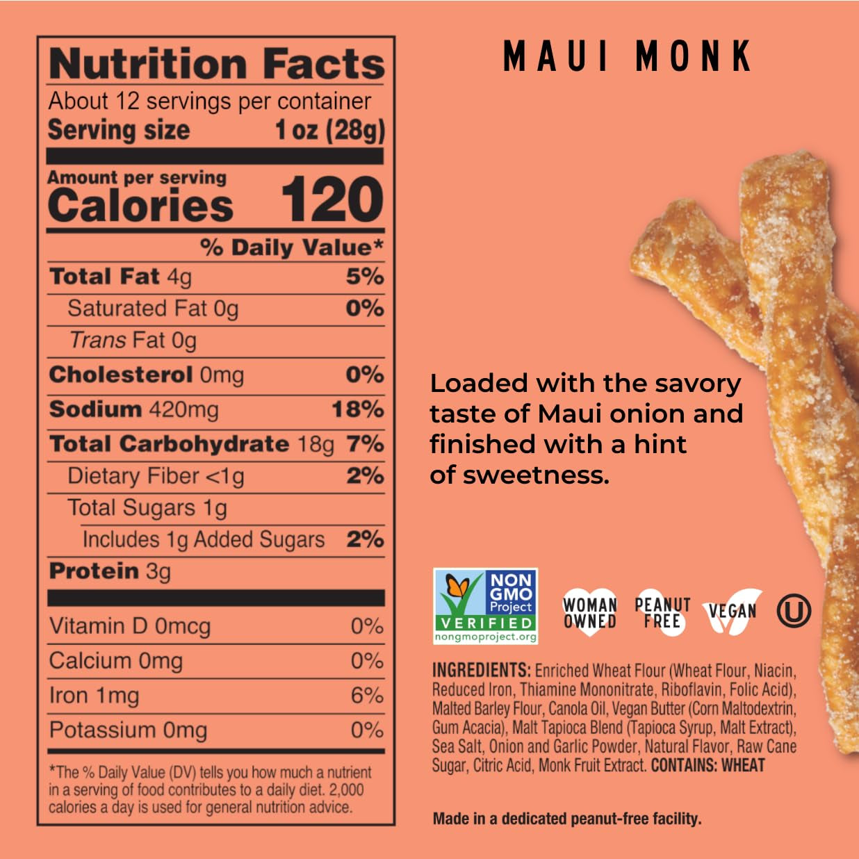 Stellar Snacks Pretzel Braids, Maui Monk, 12 OZ Large Bag - Vegan, Kosher, Non-Gmo Rods, Twists, Sticks - Big Mart USA