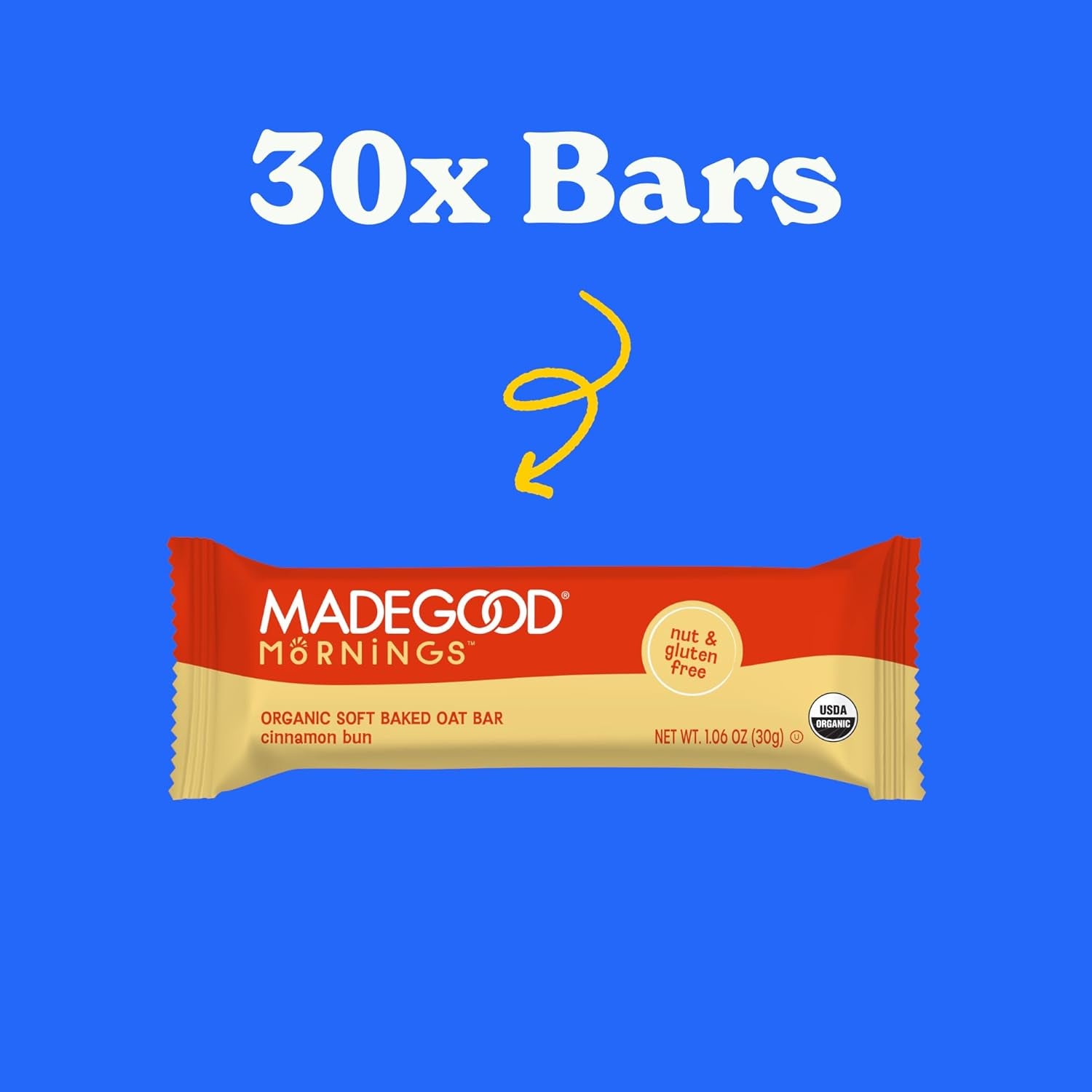 Madegood Mornings Soft Baked Breakfast Bars, Cinnamon Bun 1.06 Oz (30 Count) Gluten Free Snacks - Big Mart USA