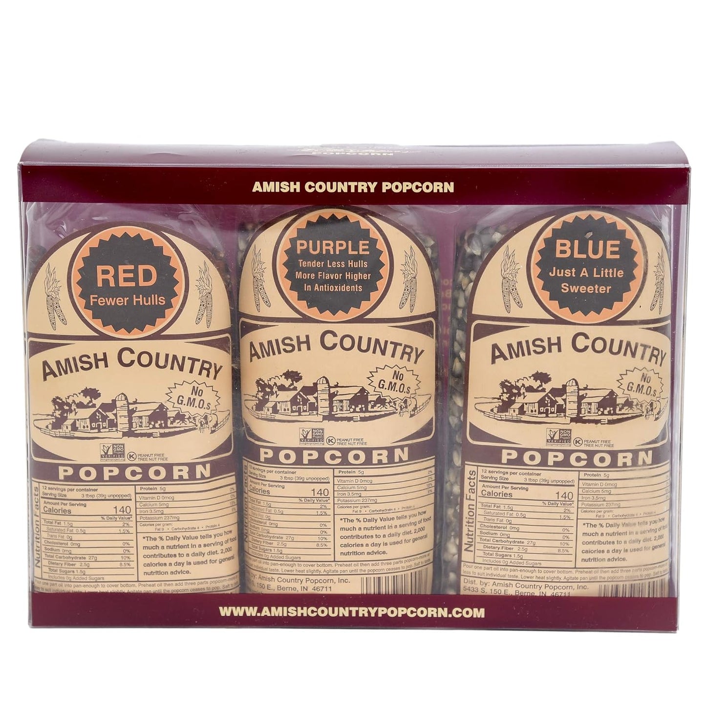 Amish Country Popcorn | 3-1 Lb Bags | Variety Set | Midnight Blue, Rainbow, & Medium Yellow Popcorn Kernels | Old Fashioned, Non-Gmo and Gluten Free (3-1 Lb Bags) - Big Mart USA