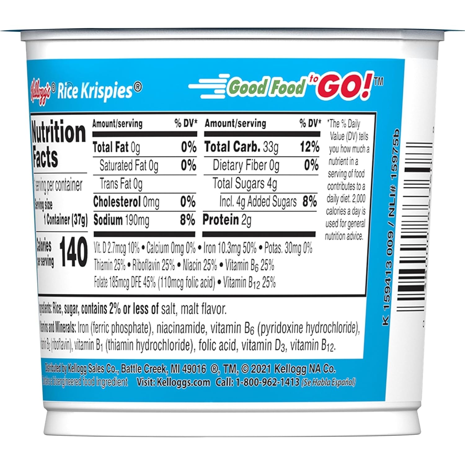 Kellogg's Rice Krispies Breakfast Cereal Cups, Original, 15.6 oz Case (12 Cups) - Convenient Kids Snack - Big Mart USA