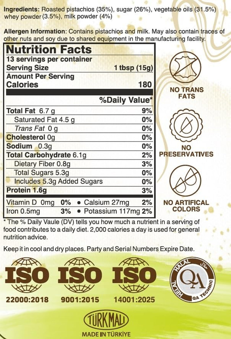 Pistachio Cream, Pistachio Paste, Pistachio Spread, Pistachio Cream for Dubai Chocolate Bar, 7.05 Oz.(200Gr) - Big Mart USA